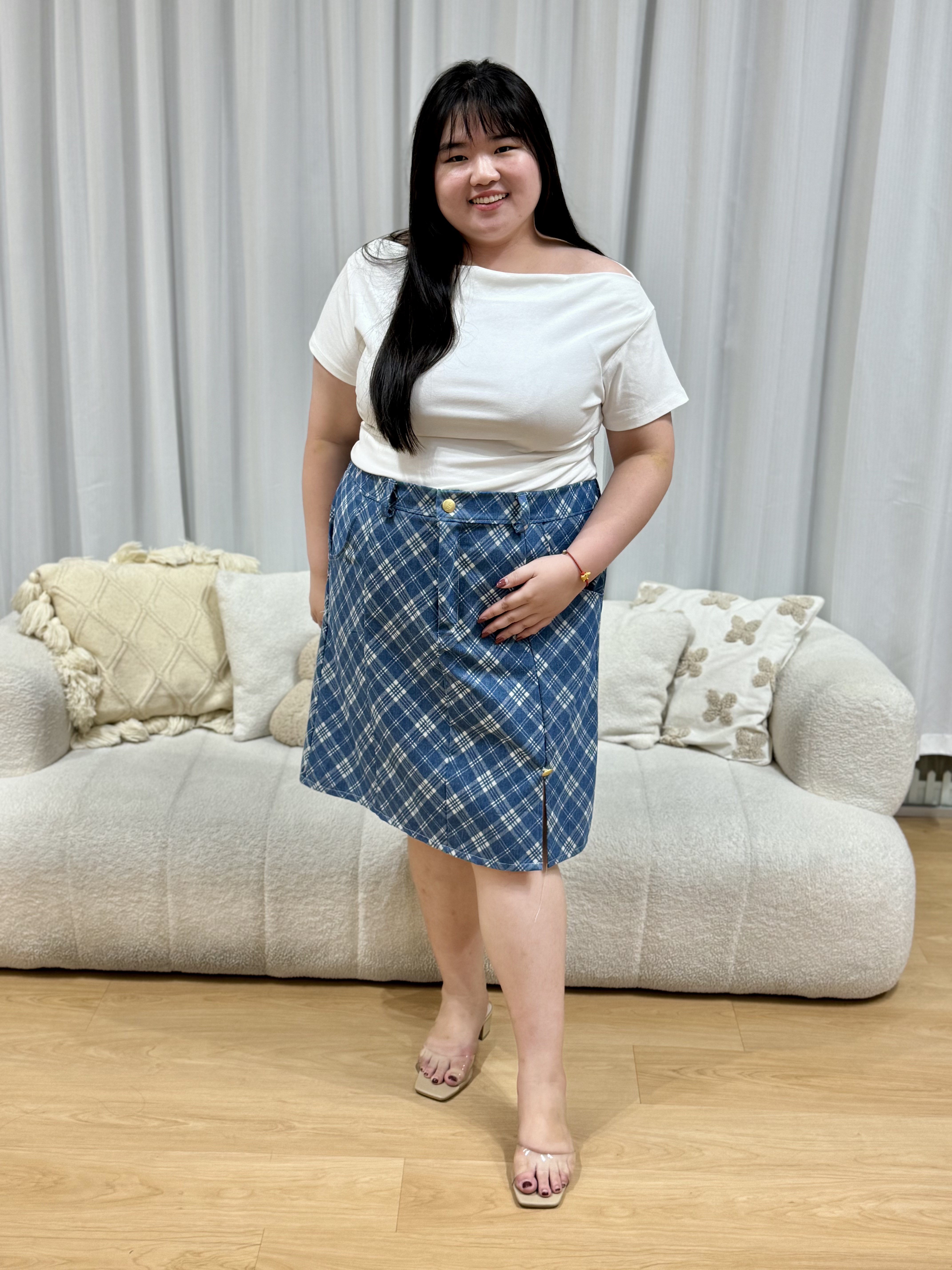 Ruby Checkered Denim Skirt | Plus Size Skirt