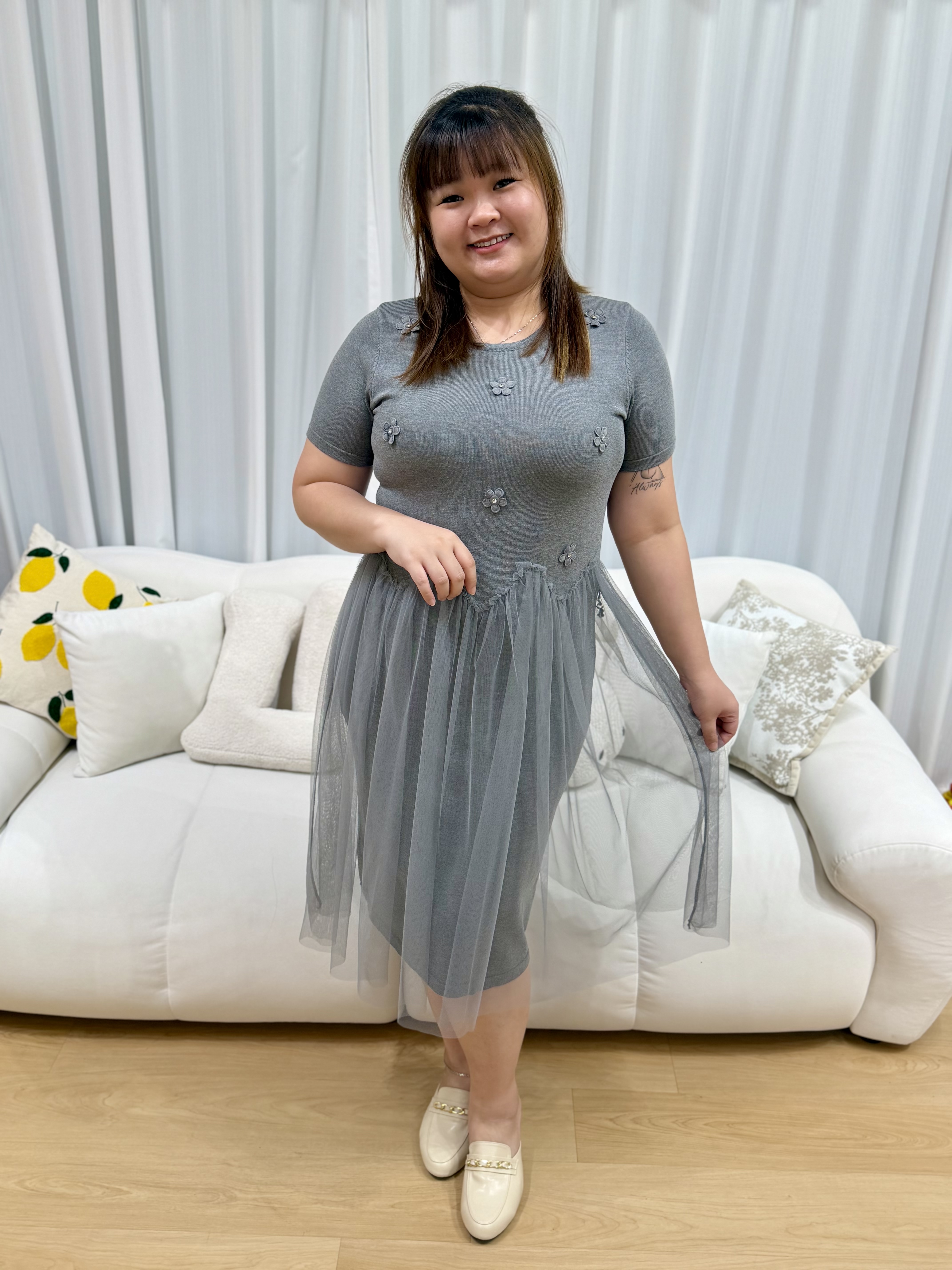 3D Floral Tullie Mesh Dress | Plus Size Dress
