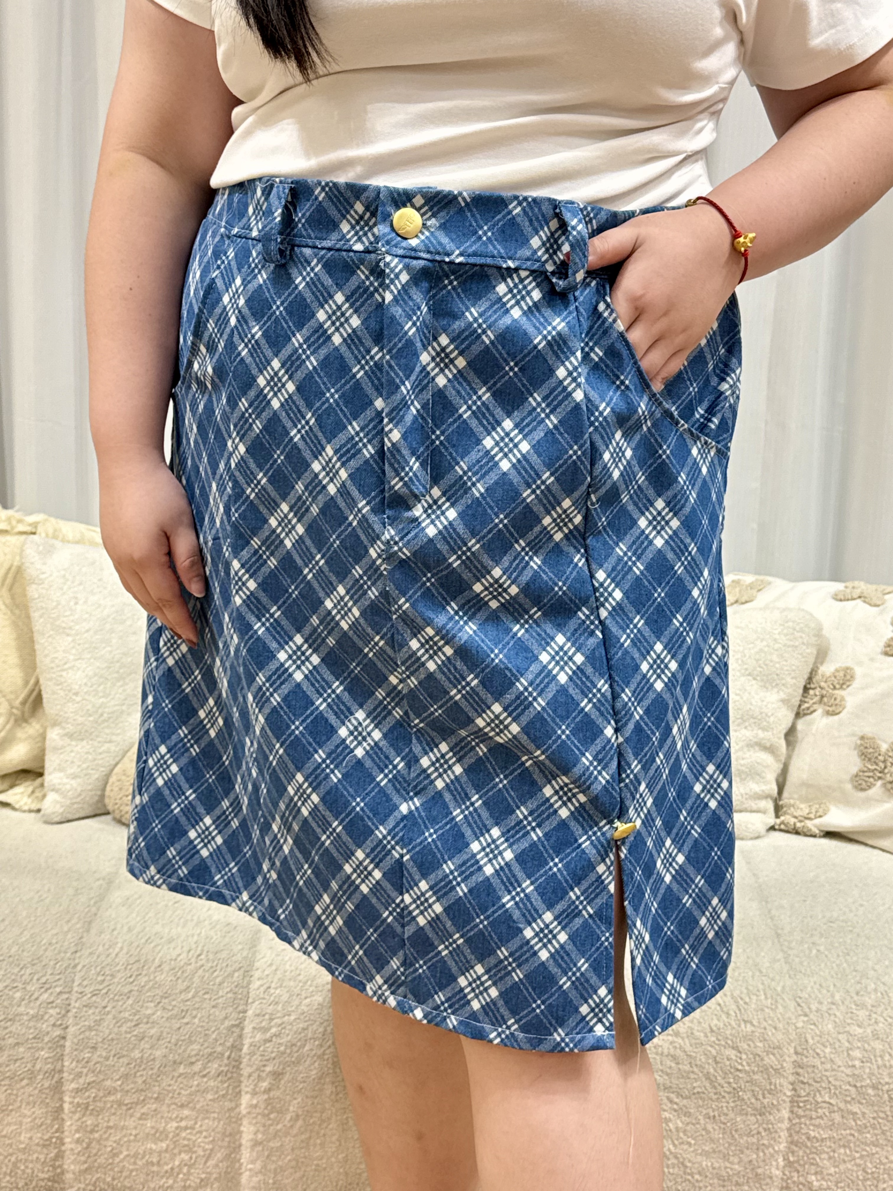 Ruby Checkered Denim Skirt | Plus Size Skirt