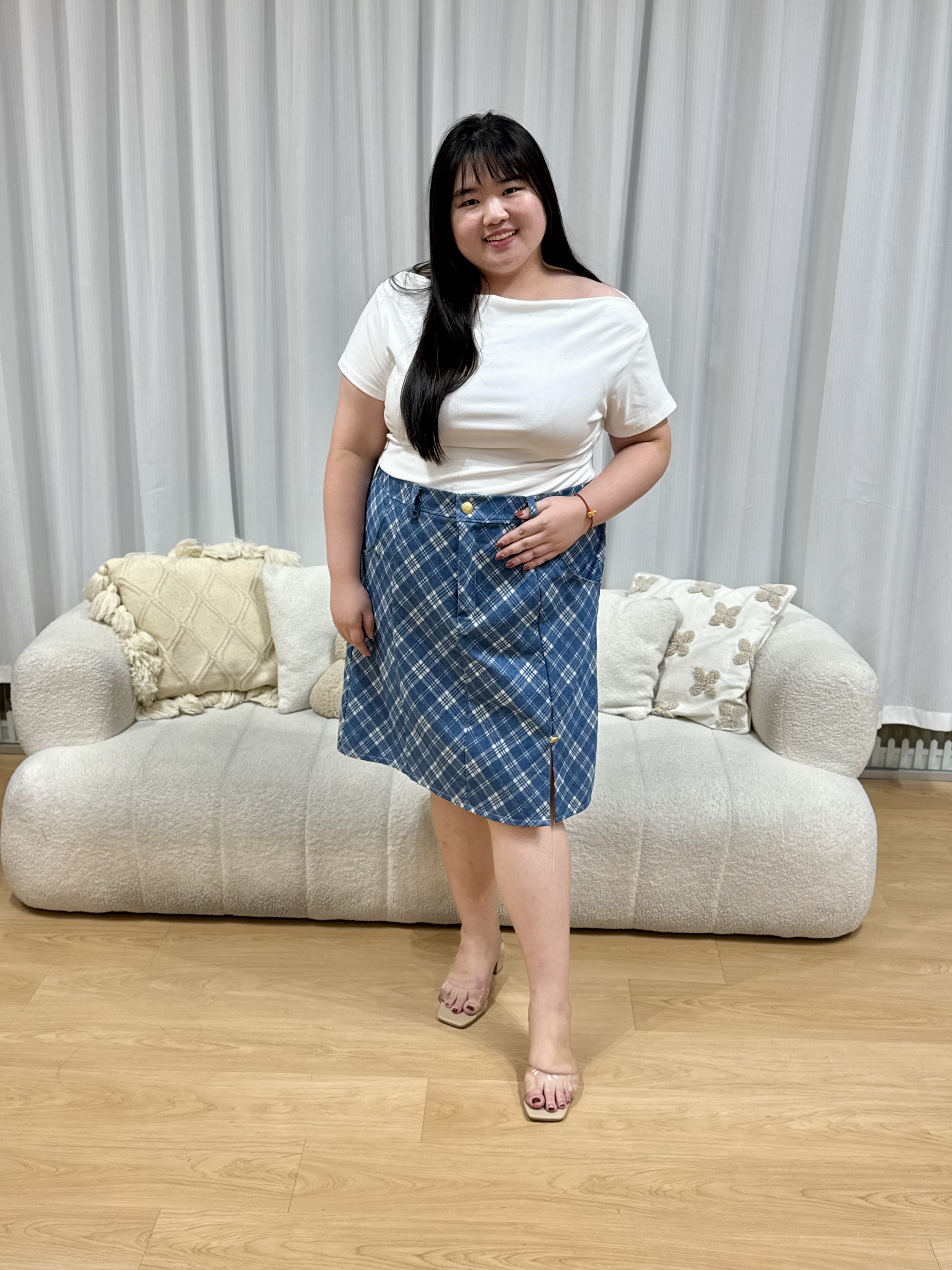 Ruby Checkered Denim Skirt | Plus Size Skirt