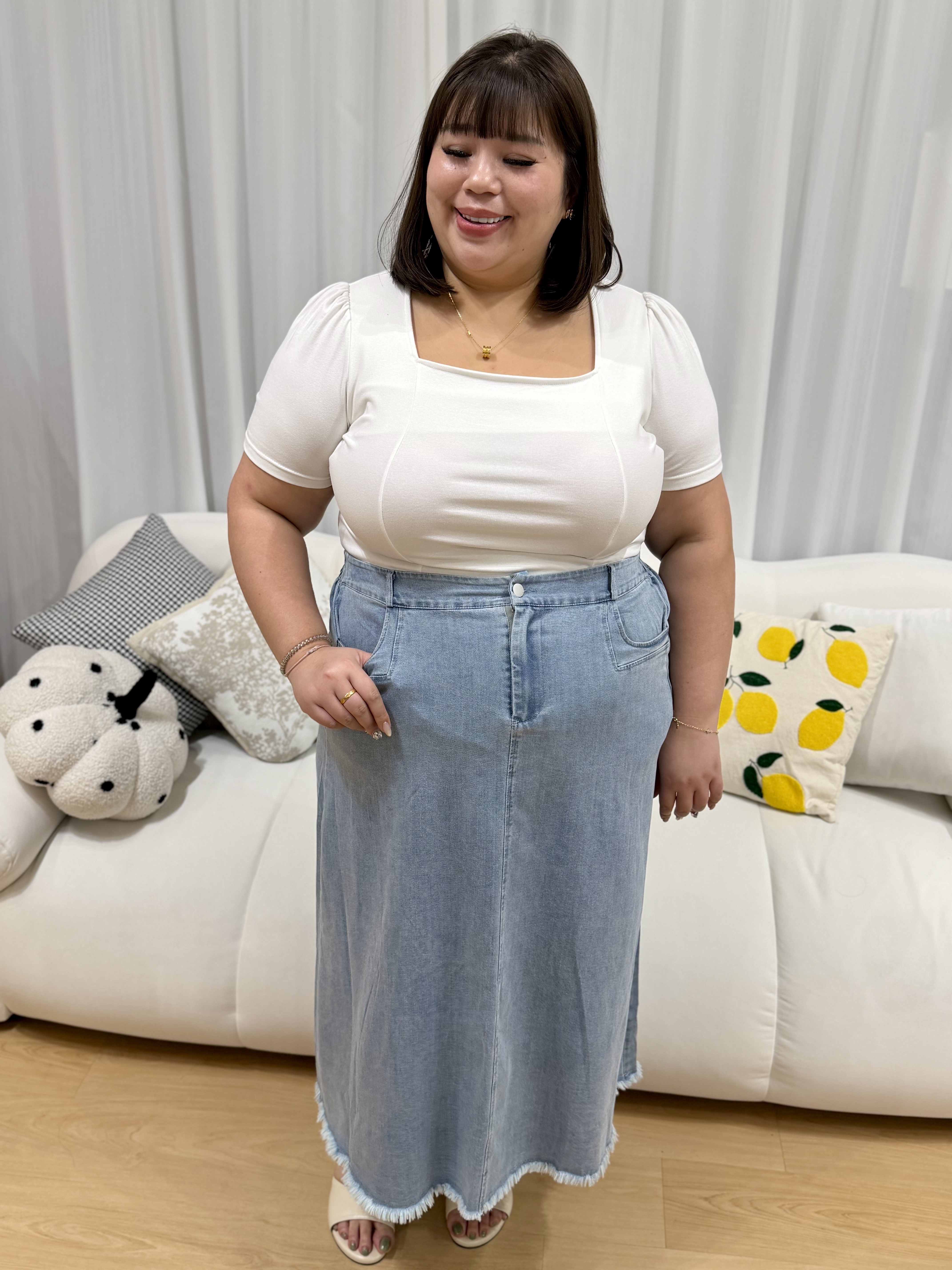 Love+ Jisuyo Frey Denim Skirt #1862 | Plus Size Skirt