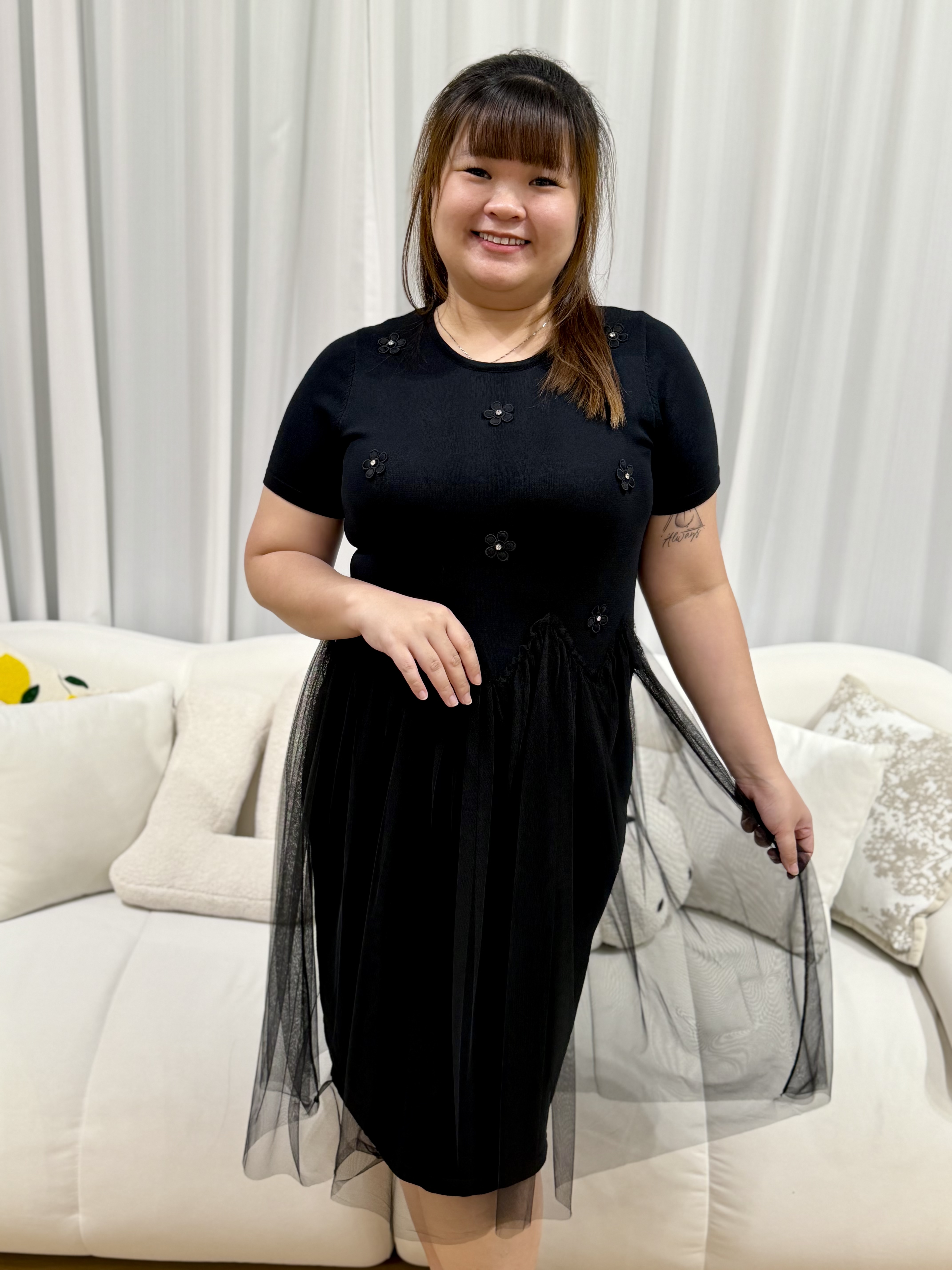 3D Floral Tullie Mesh Dress | Plus Size Dress