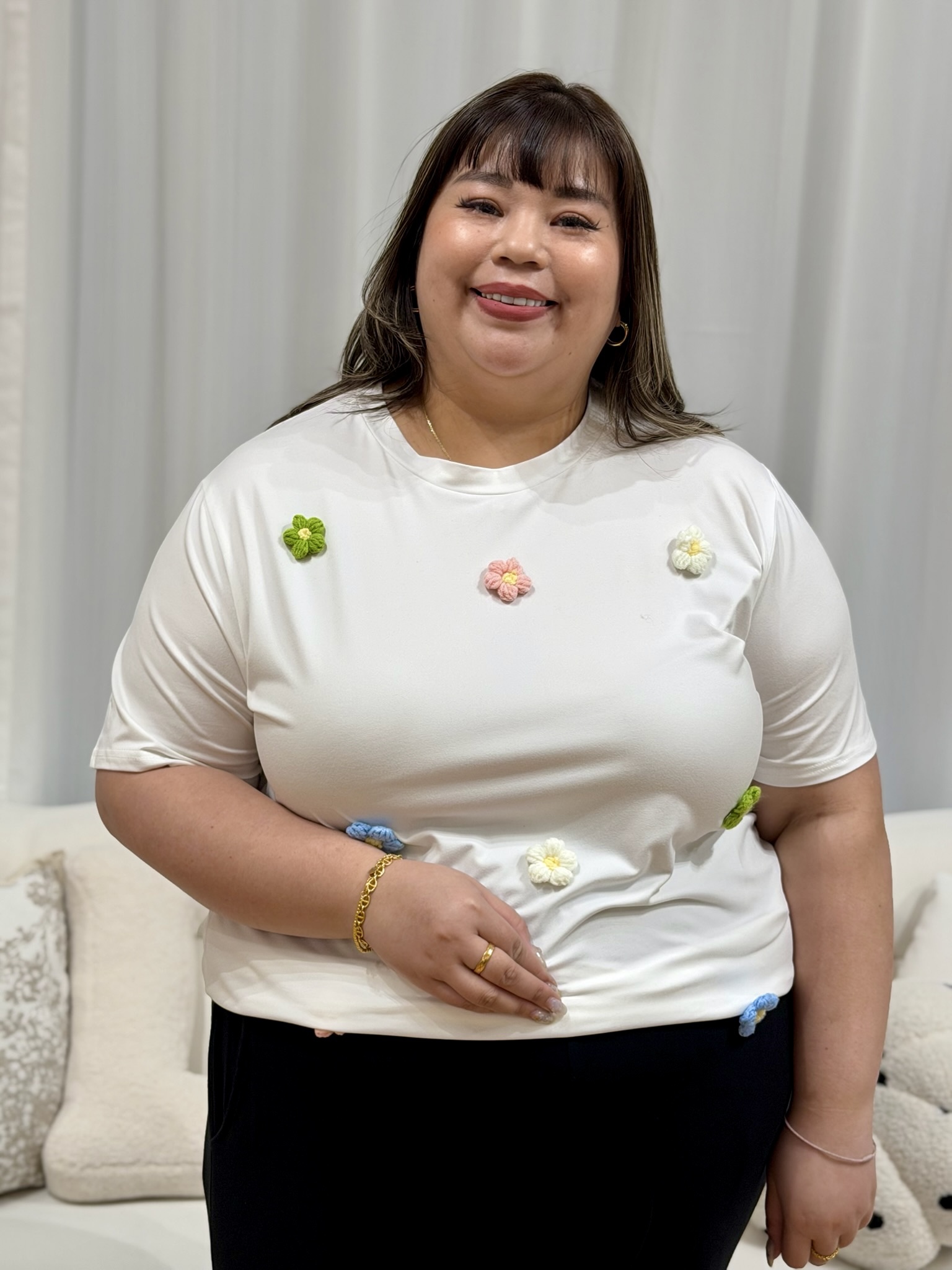 White Bubble Floral Top | Plus Size Top