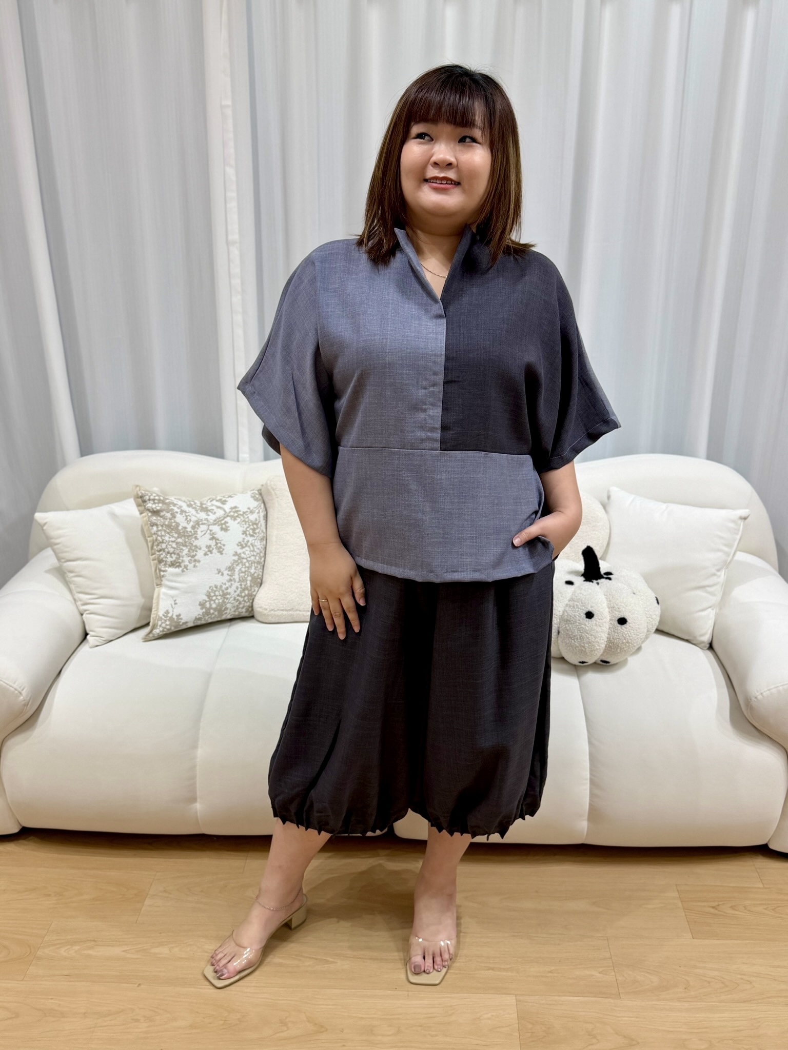 Love+ Eunen Duo-tone Linen Top | Plus Size Korean Top