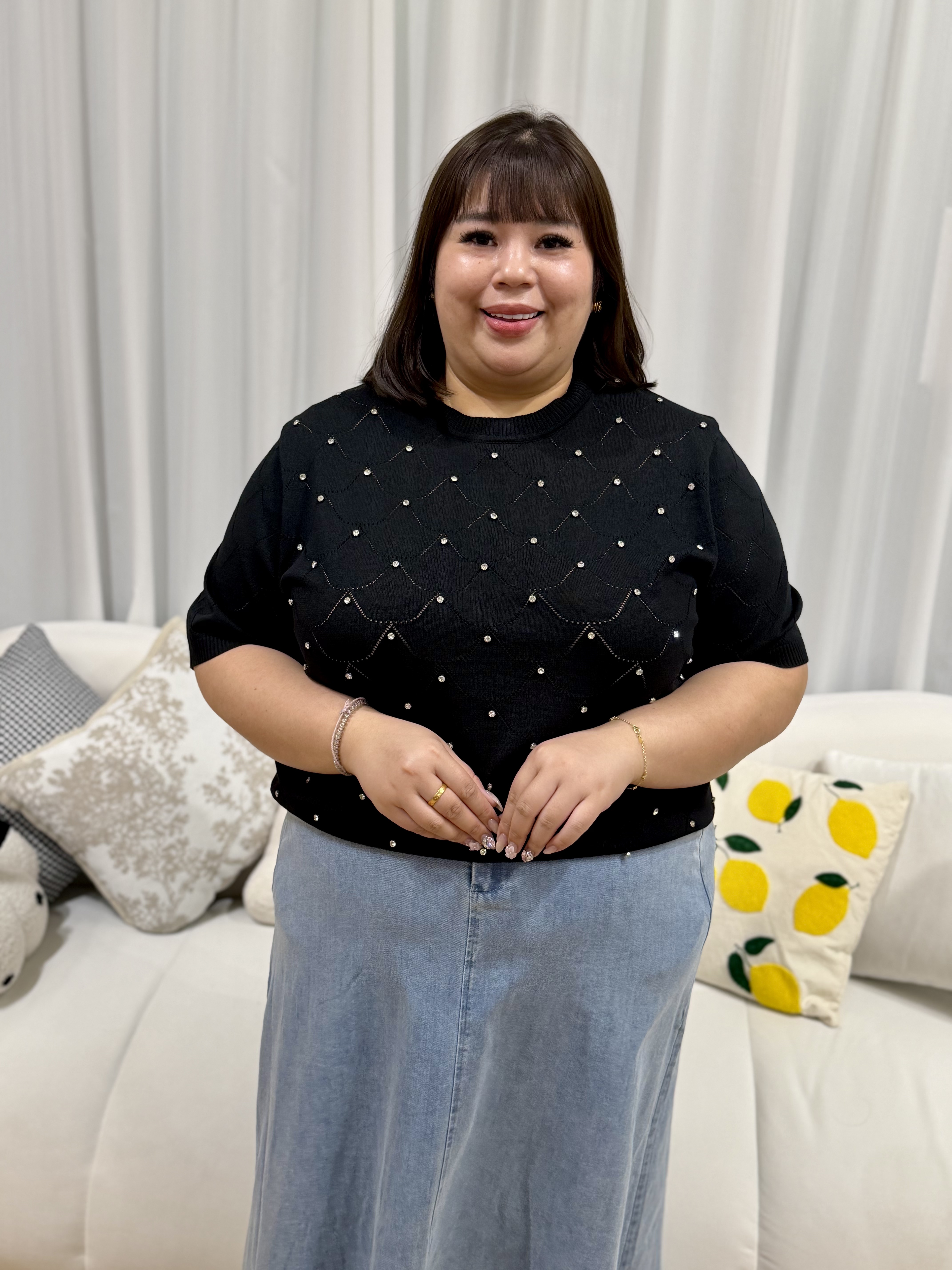 Diamond Studs Soft Knit Top | Plus Size Top