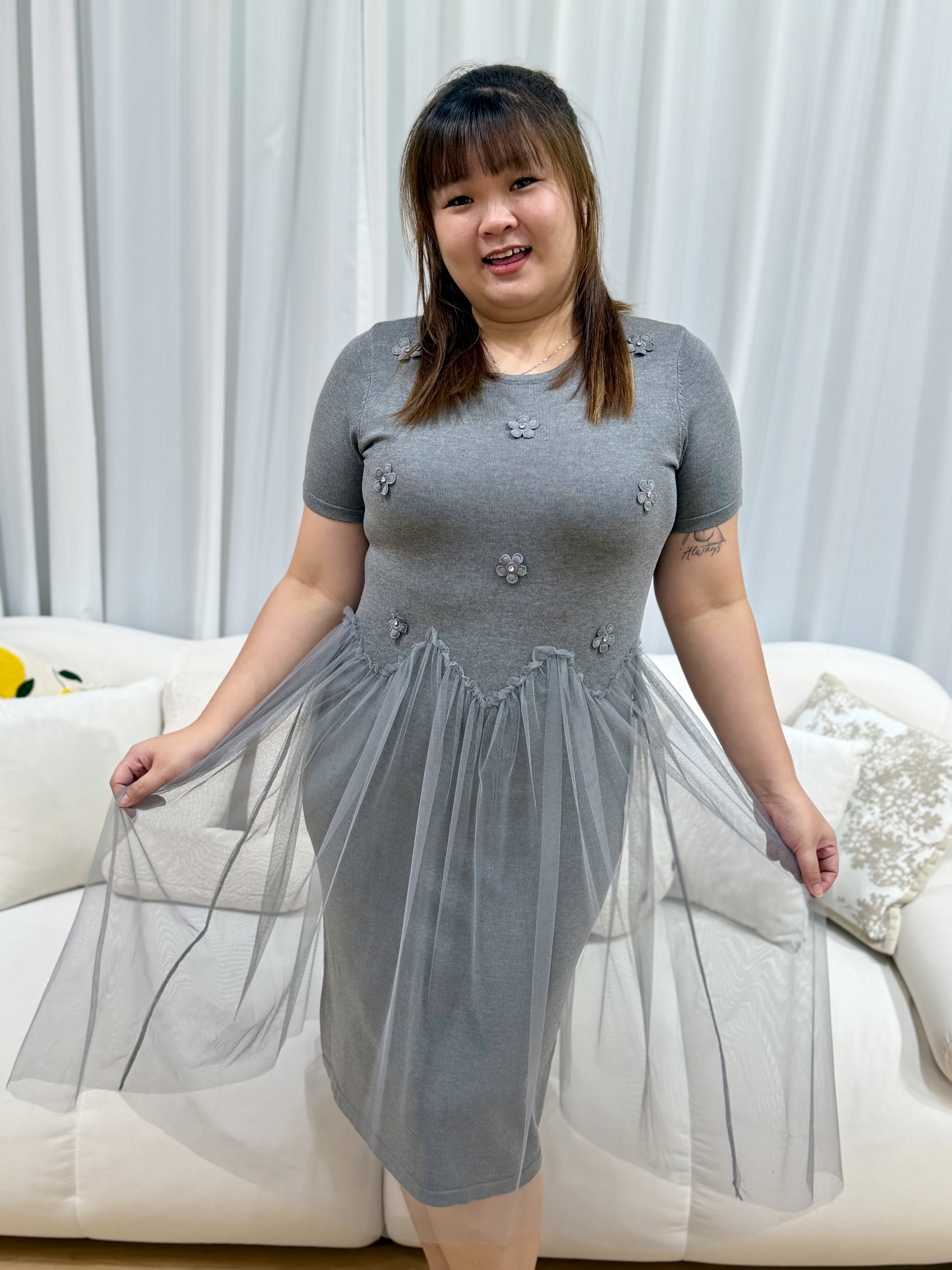 3D Floral Tullie Mesh Dress | Plus Size Dress