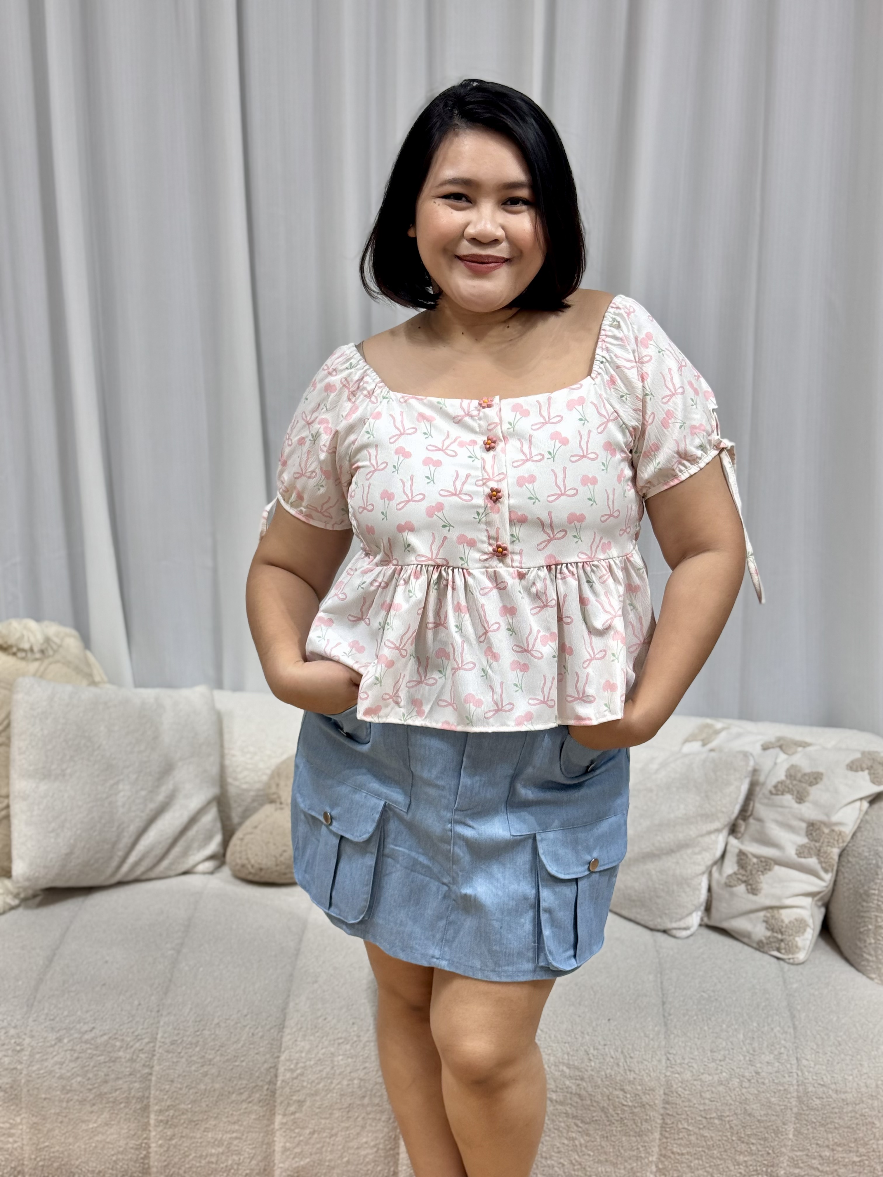 Tiara Duo Ribbon Cherry Top | Plus Size Top