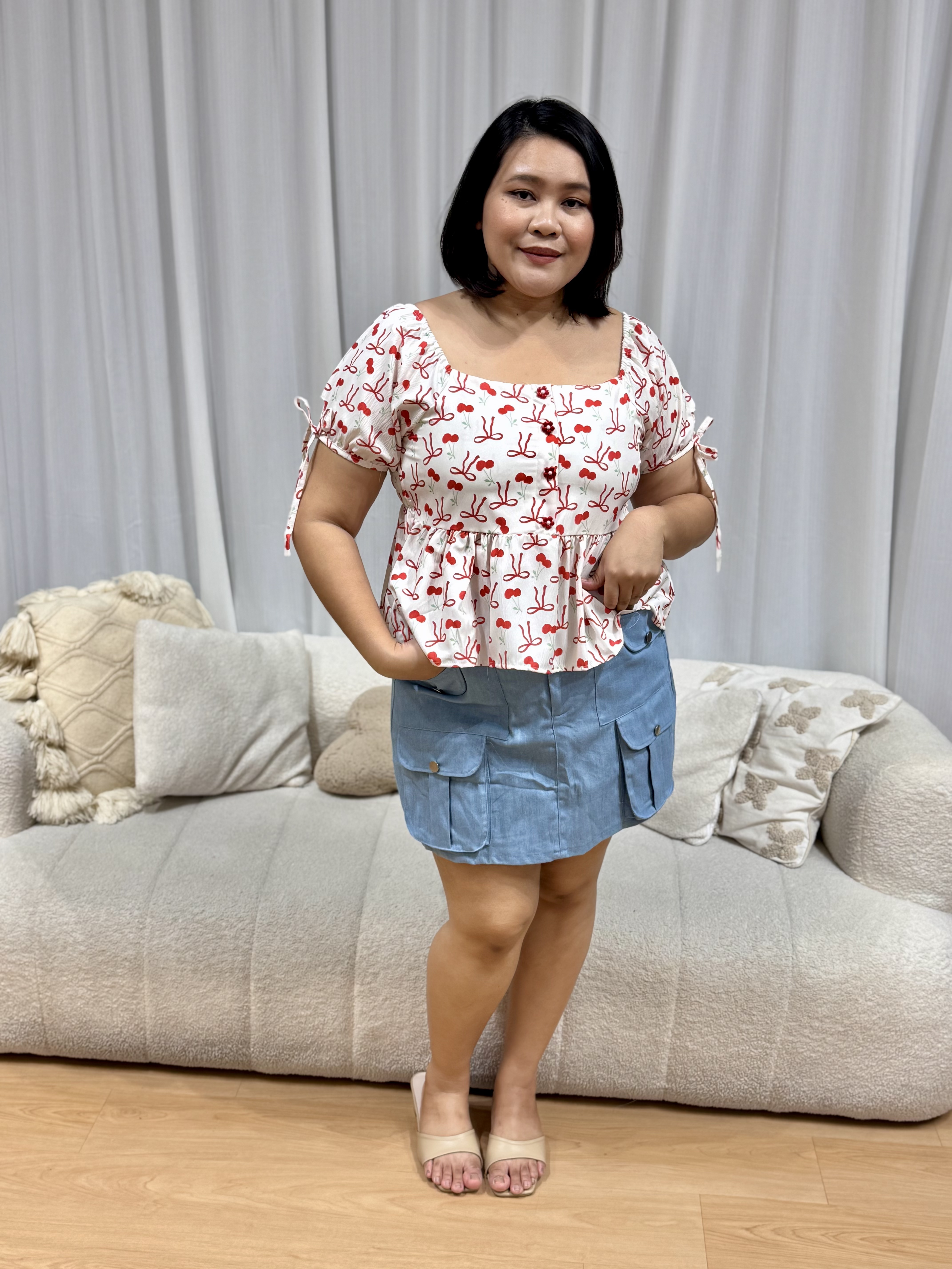 Tiara Duo Ribbon Cherry Top | Plus Size Top