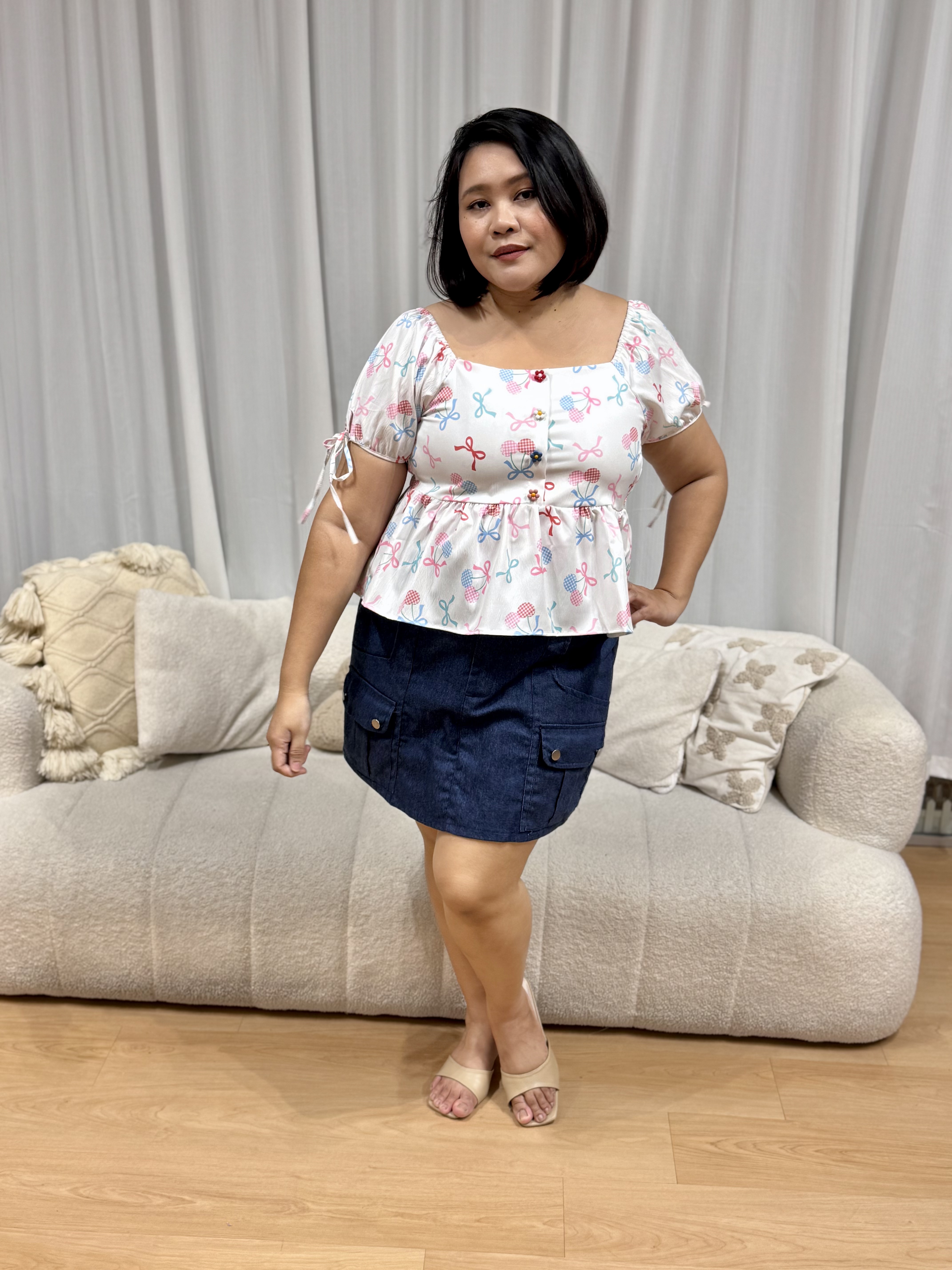 Tiara Checkered Cherry Ribbon Top | Plus Size Top