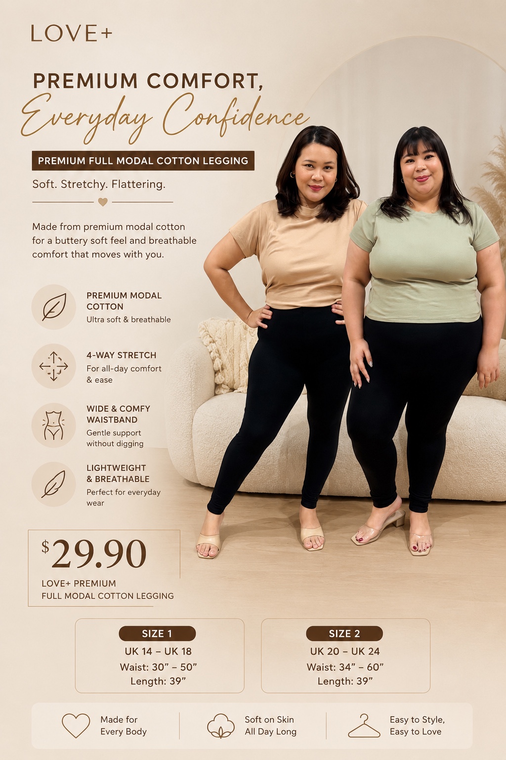 Love+ Premium Full Modal Cotton Legging | Plus Size Legging