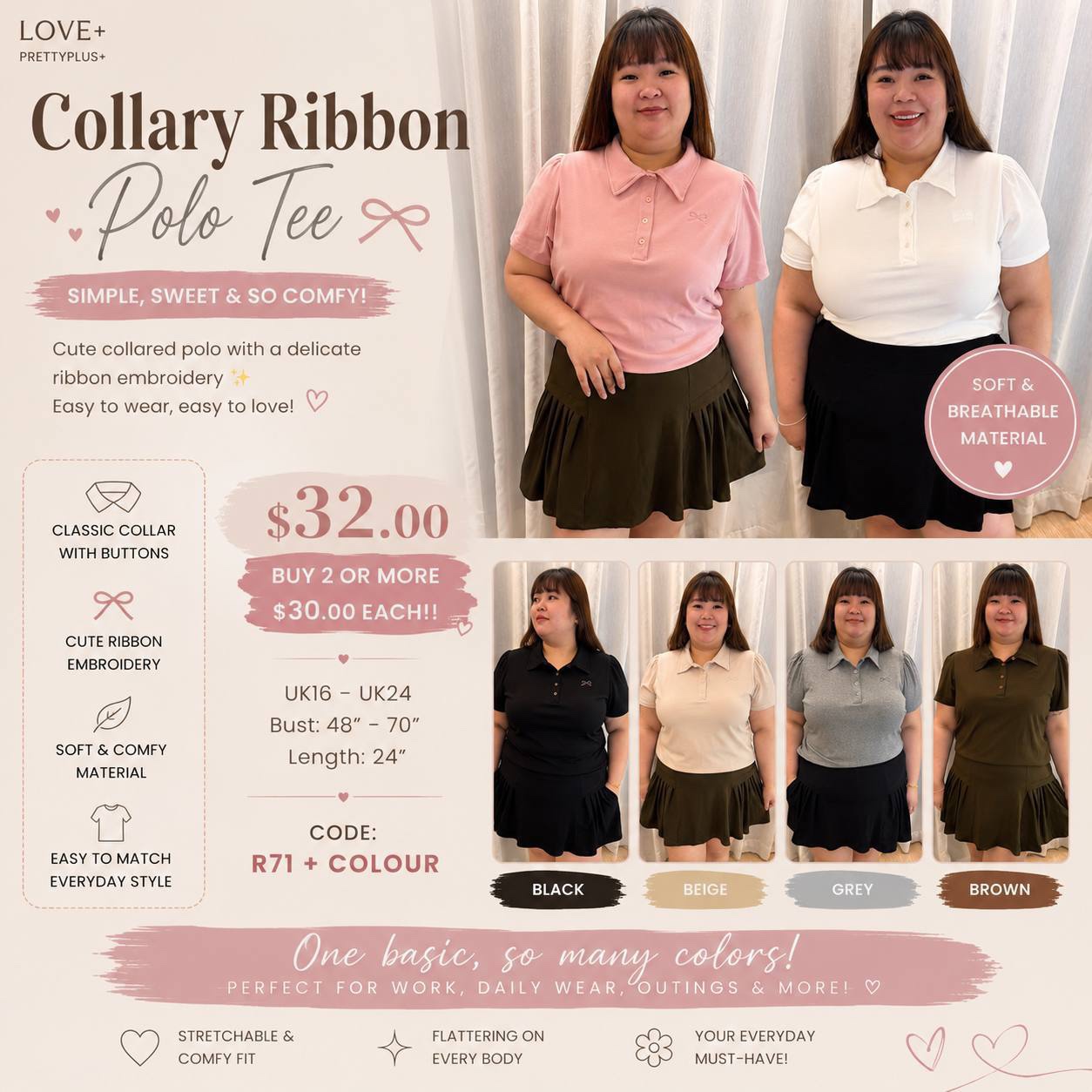 Love+ Collary Ribbon Polo Tee | Plus Size Top
