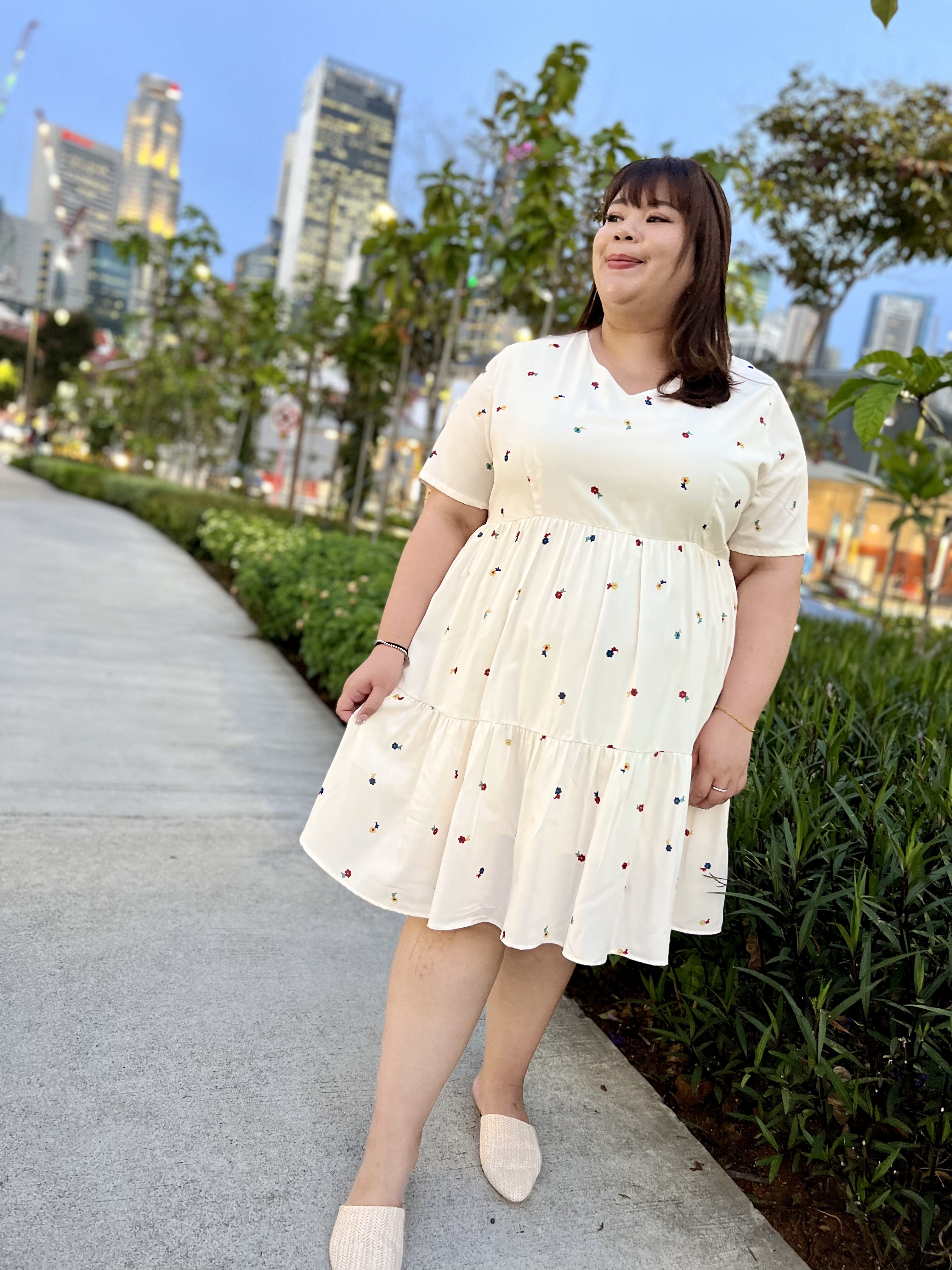 Love+ Alexia Beige Floral Babydoll  Dress |Plus Size Dress