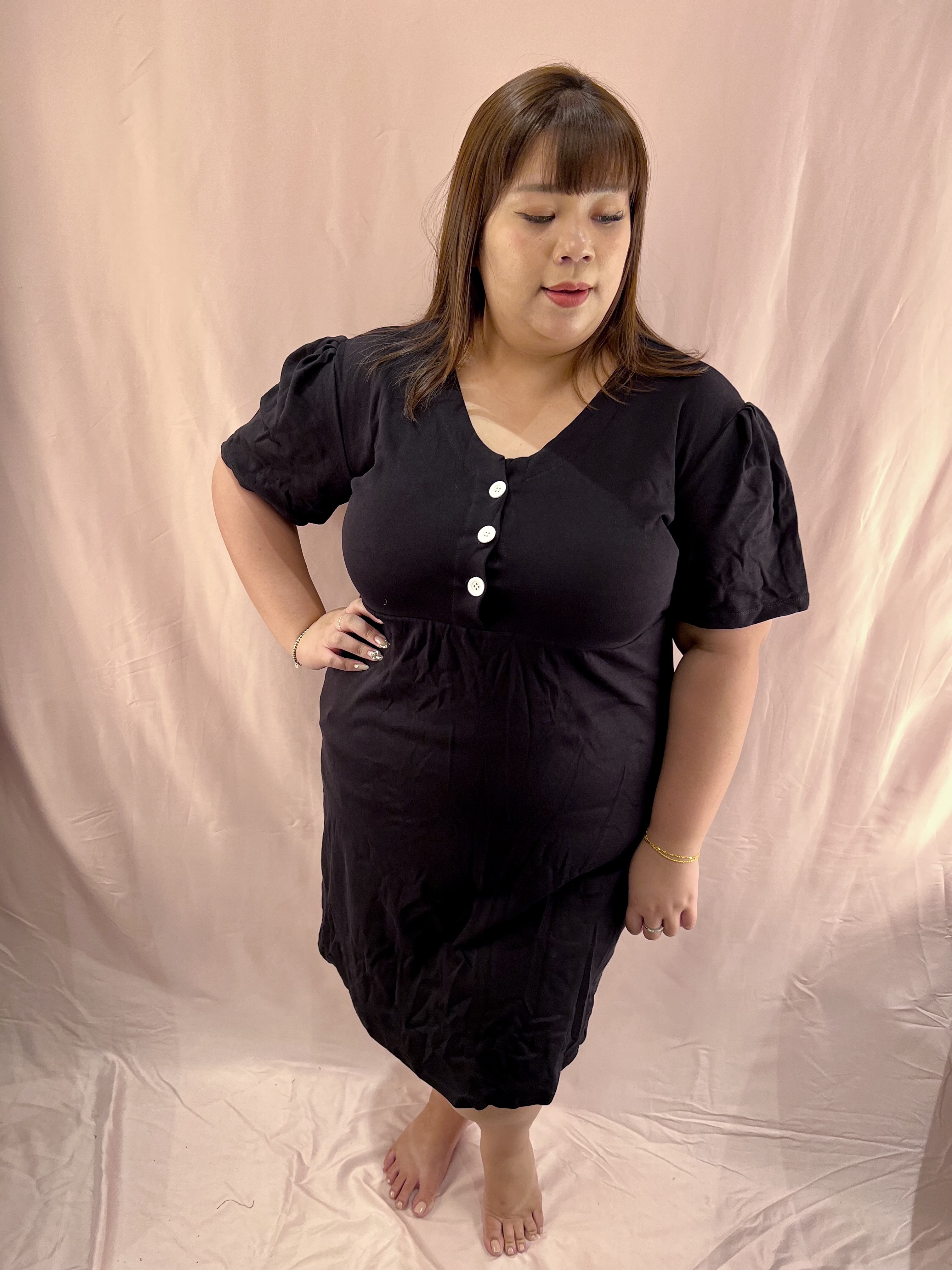  Trio White Button Cotton Dress | Plus Size Dress