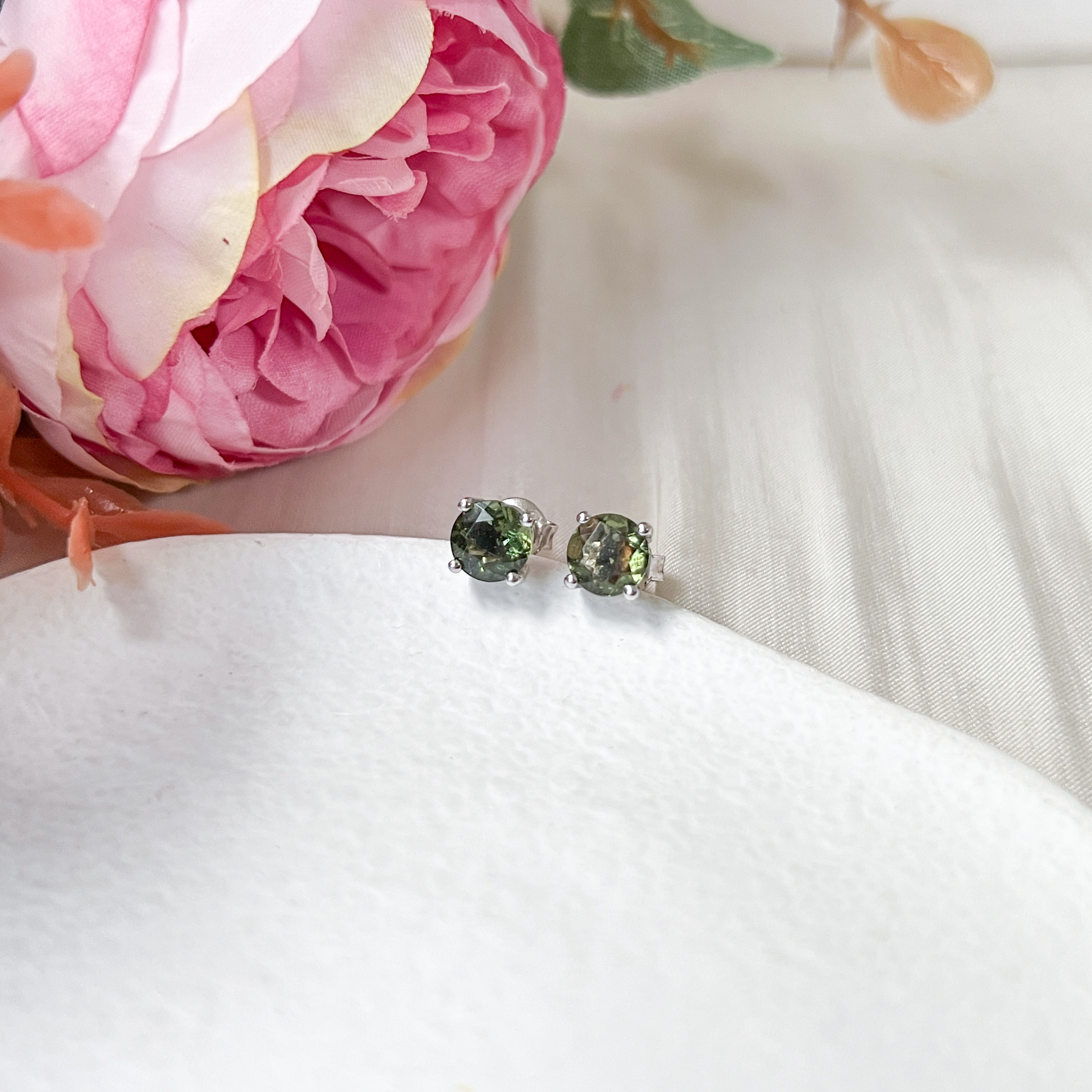 Moldavite Earring Round Cut Earring Studs