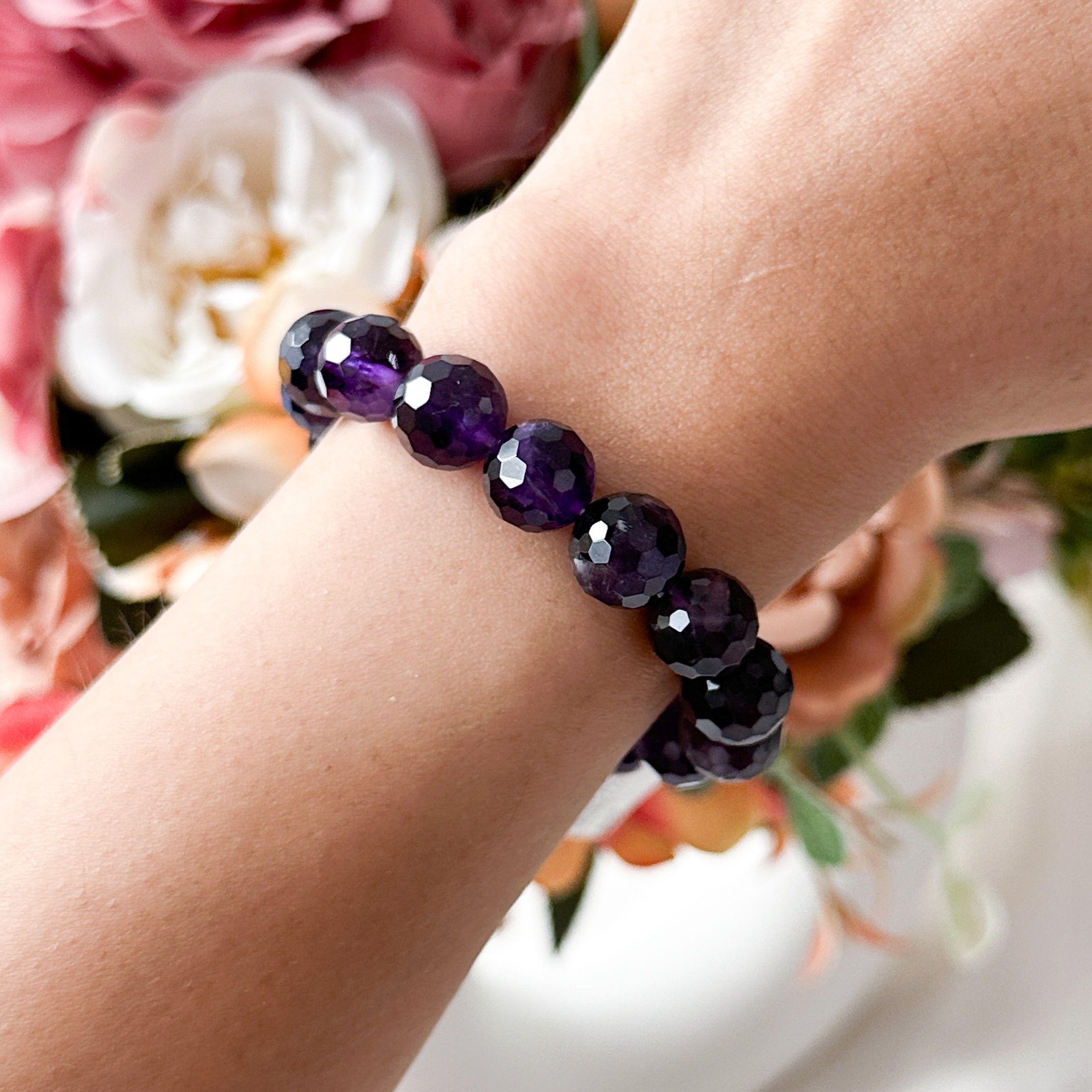 Amethyst 10mm Cut Bracelet