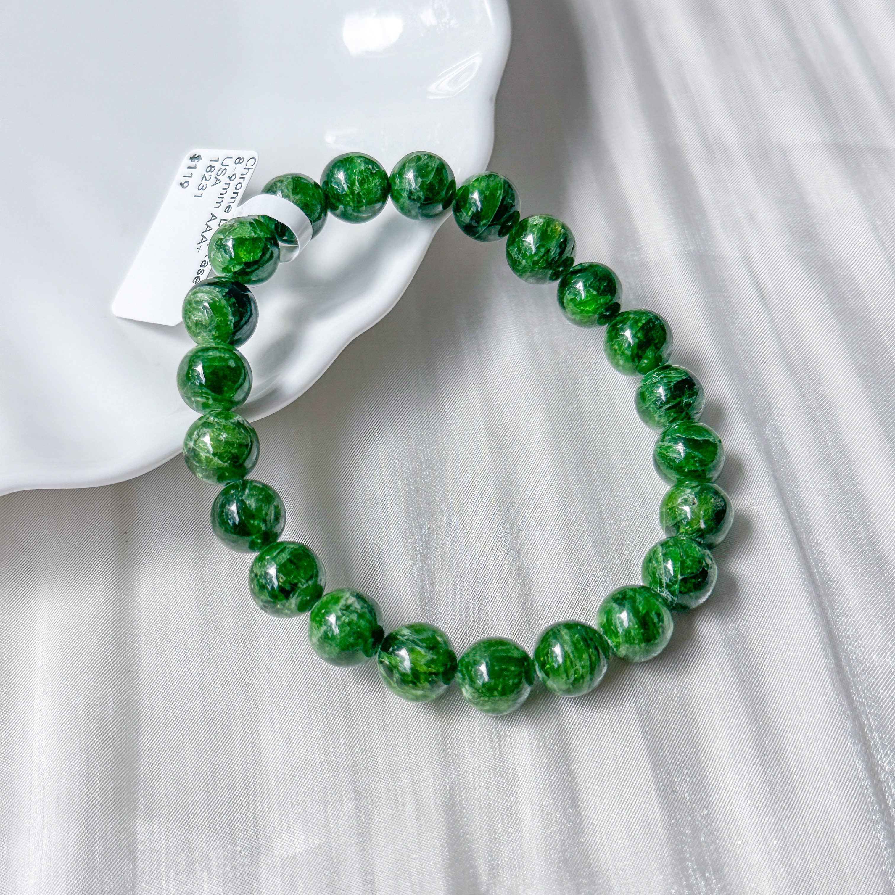 Chrome Dioptase 8-9mm AAA Bracelet