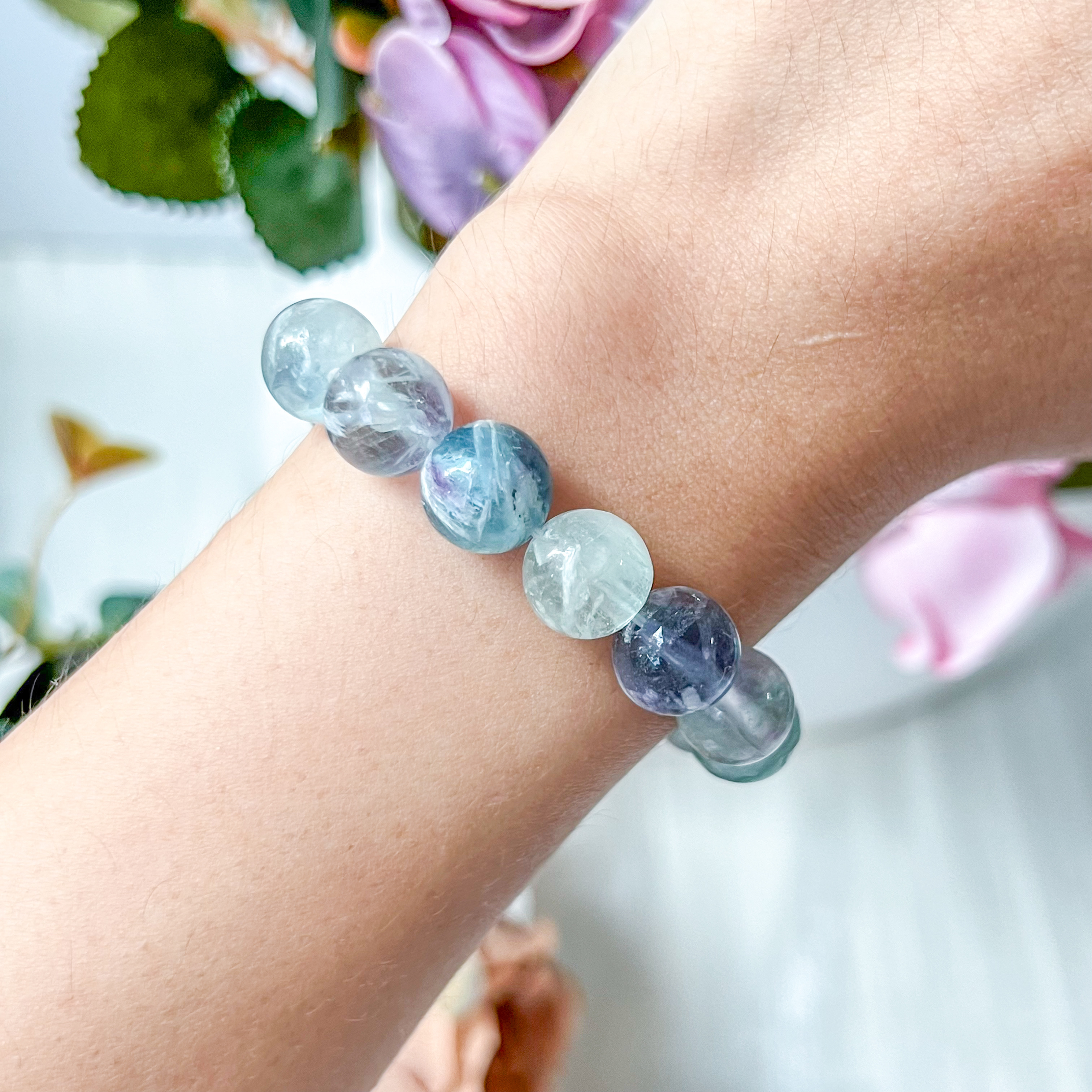 Scolecite / Angel Wing in Multi Colour Fluorite 10mm AAA Bracelet
