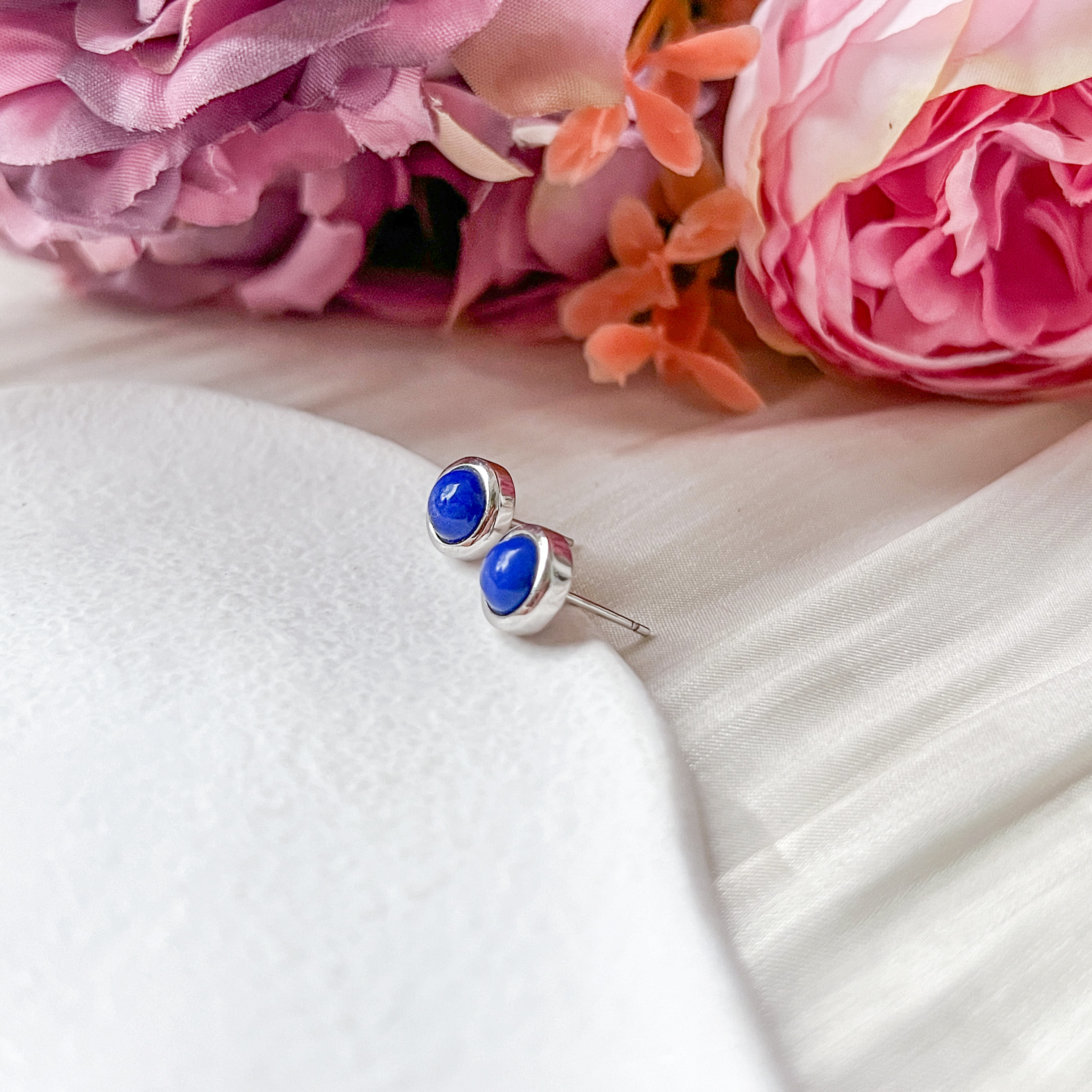 Lapis Lazuli Cabochon Earring Studs