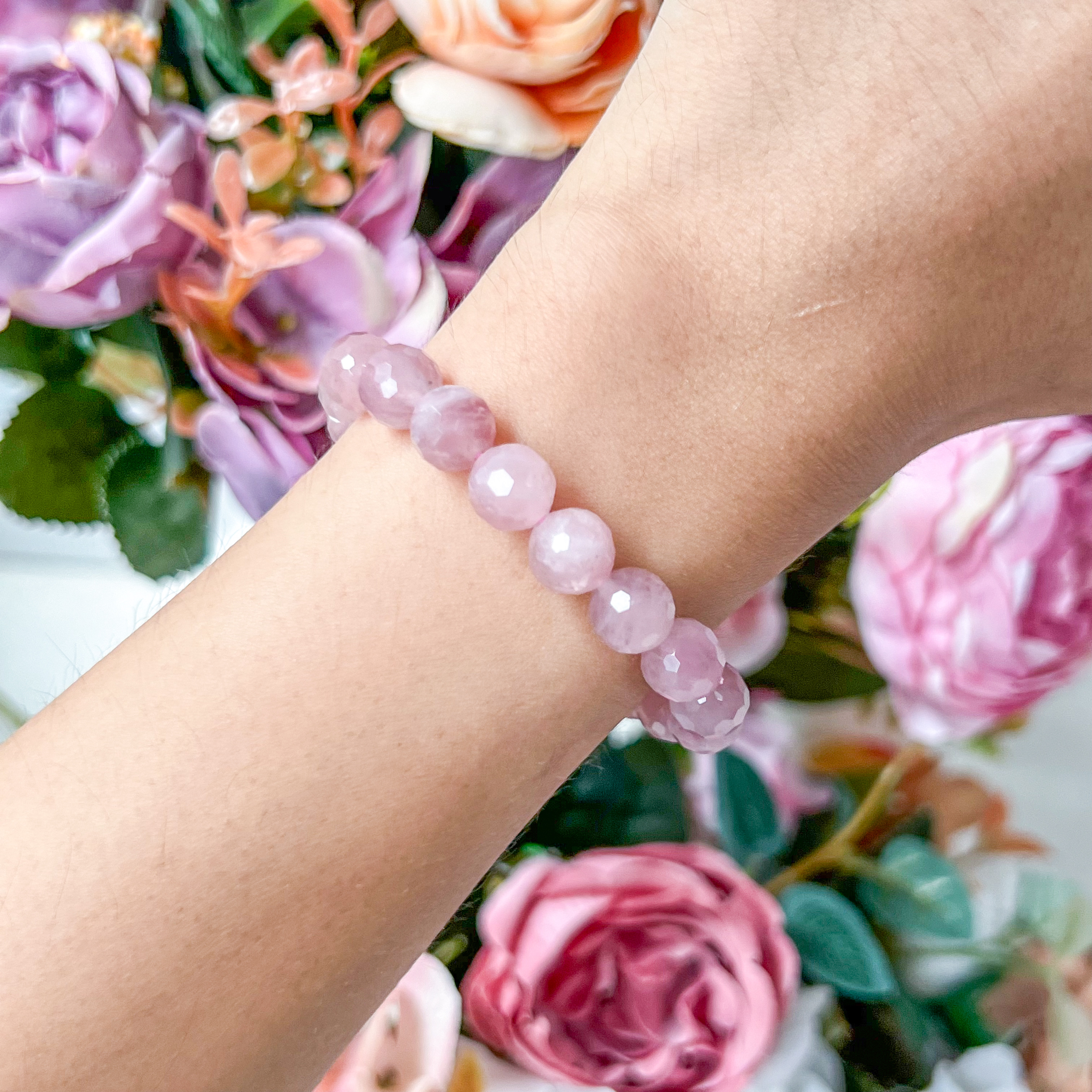 Lavender Rose Quartz 8mm Cut Bracelet