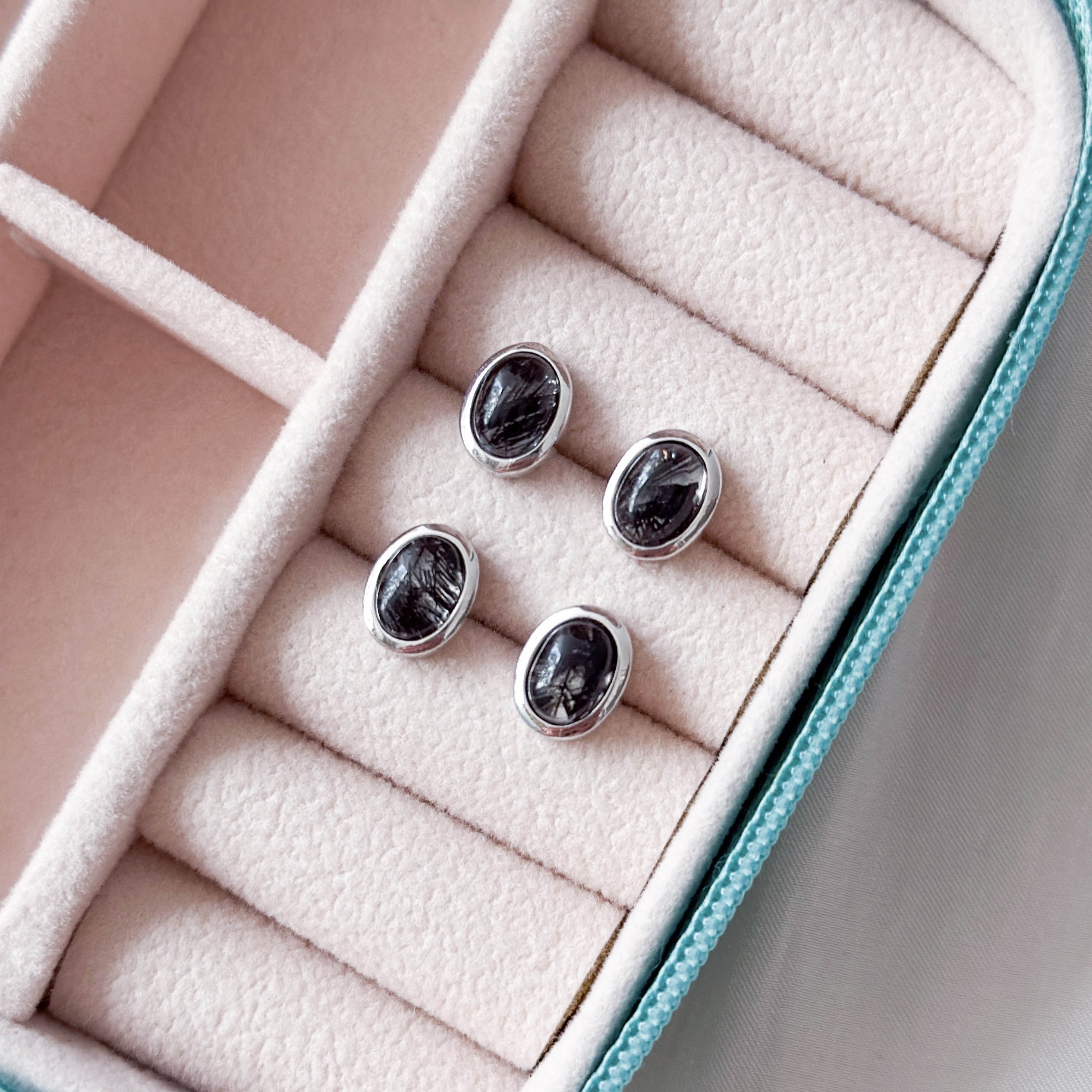 Black Rutilated Quartz Oval Earring Studs