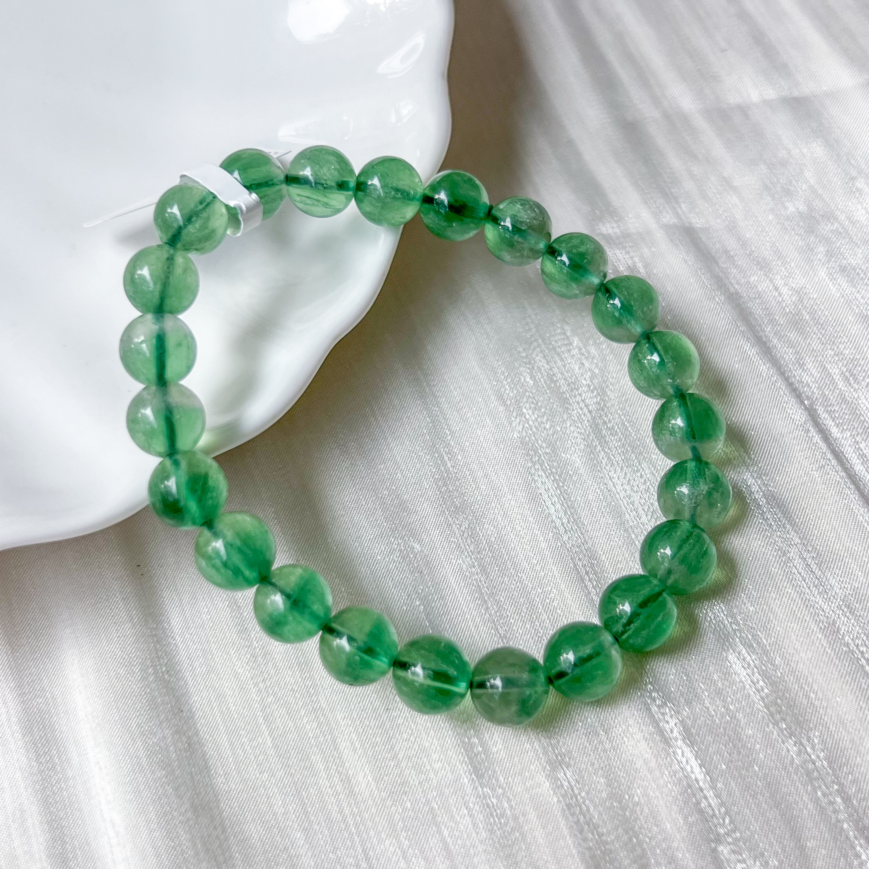 Scolecite with Green Fluorite 8mm Bracelet