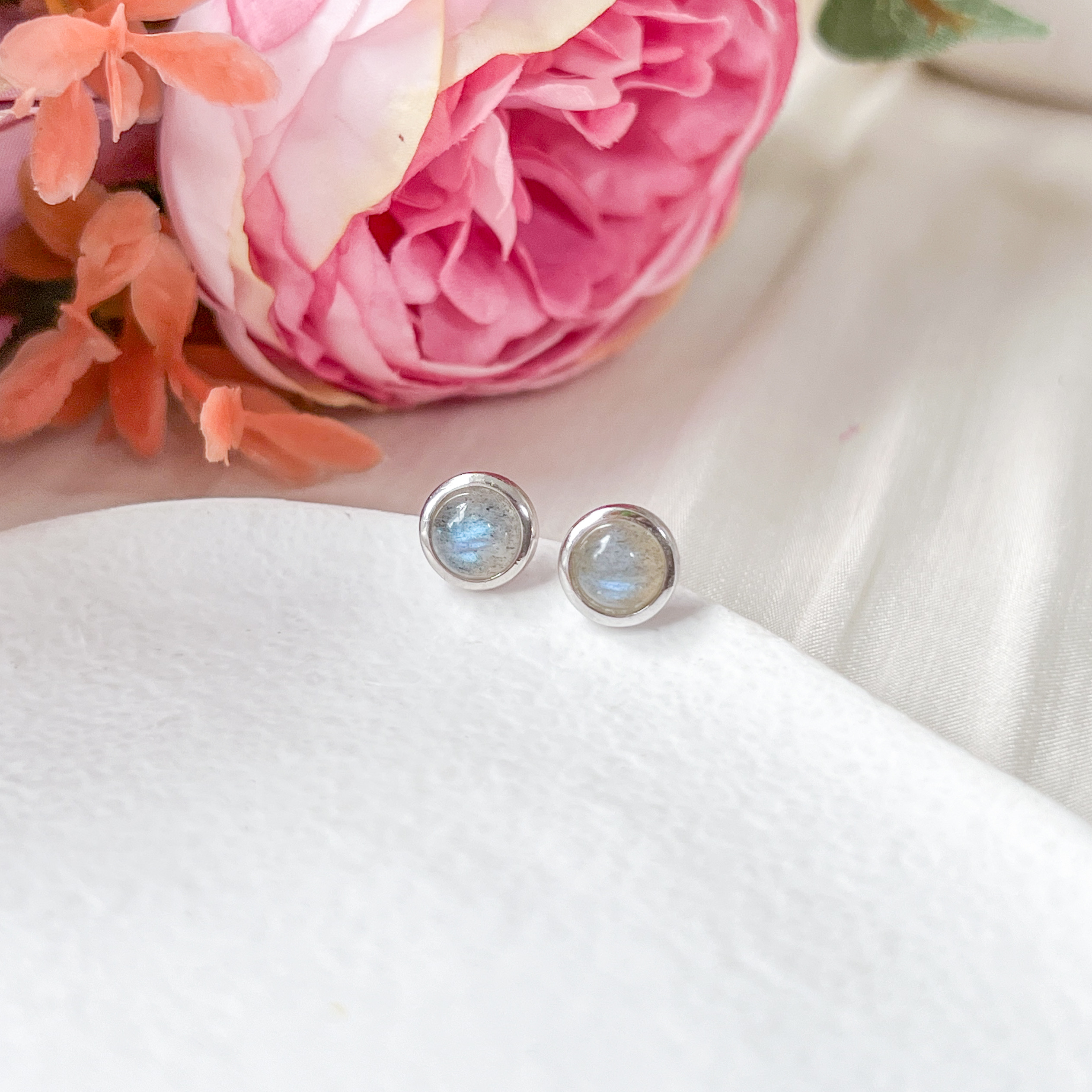 Labradorite Cabochon Earring Studs