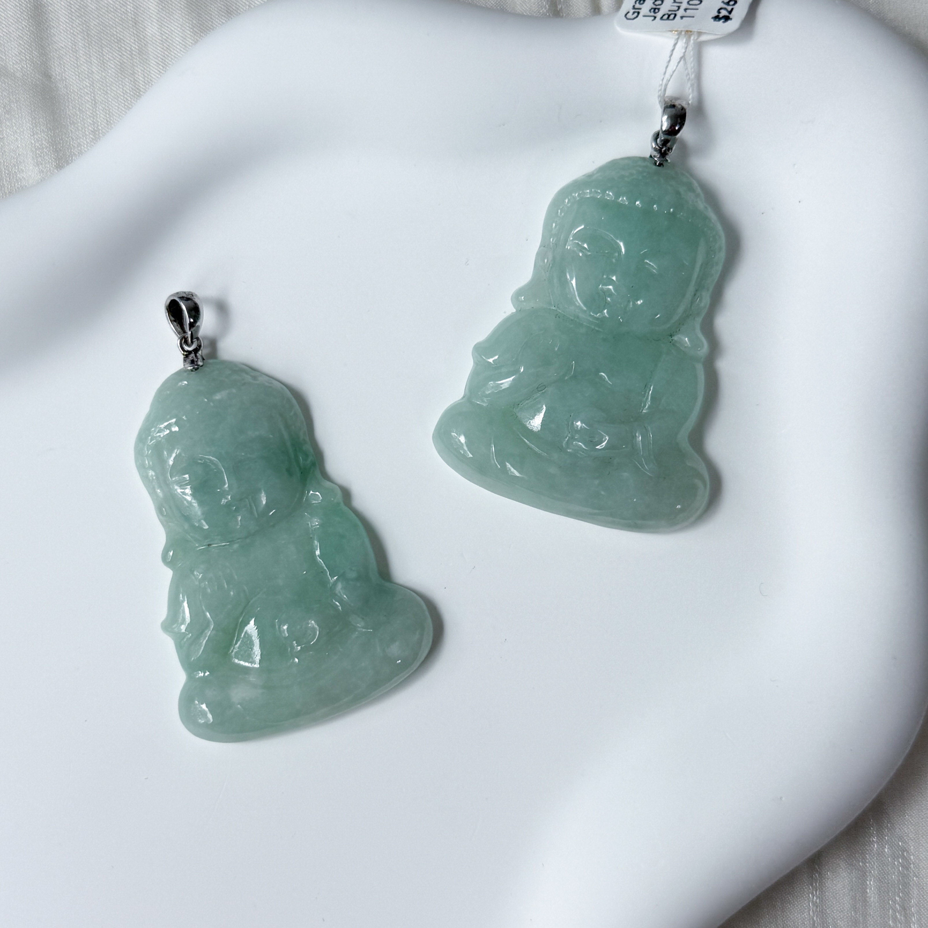 Grade A Pea Green Jade Sitting Buddha Pendant