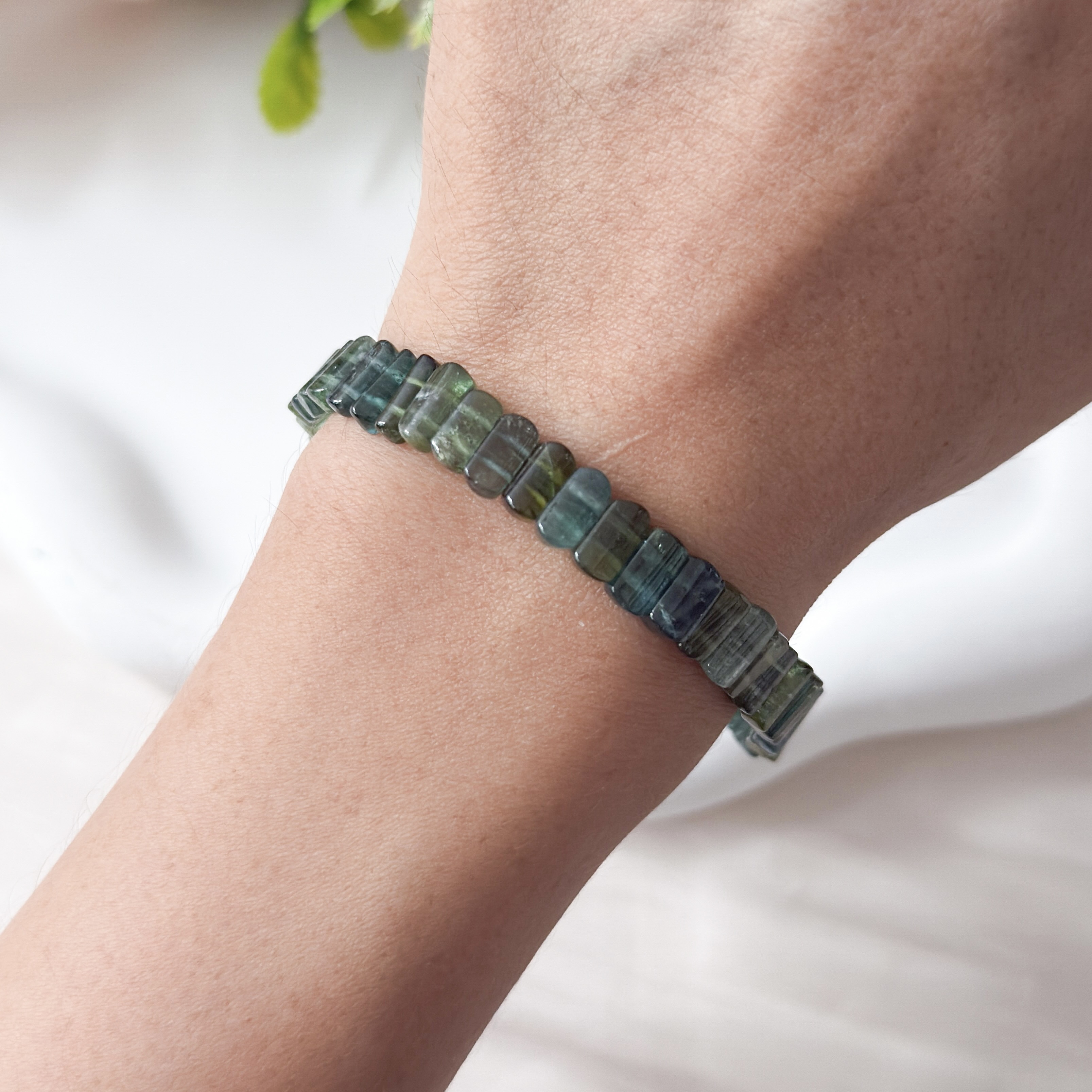 Blue Green Tourmaline Oval Canister Bracelet
