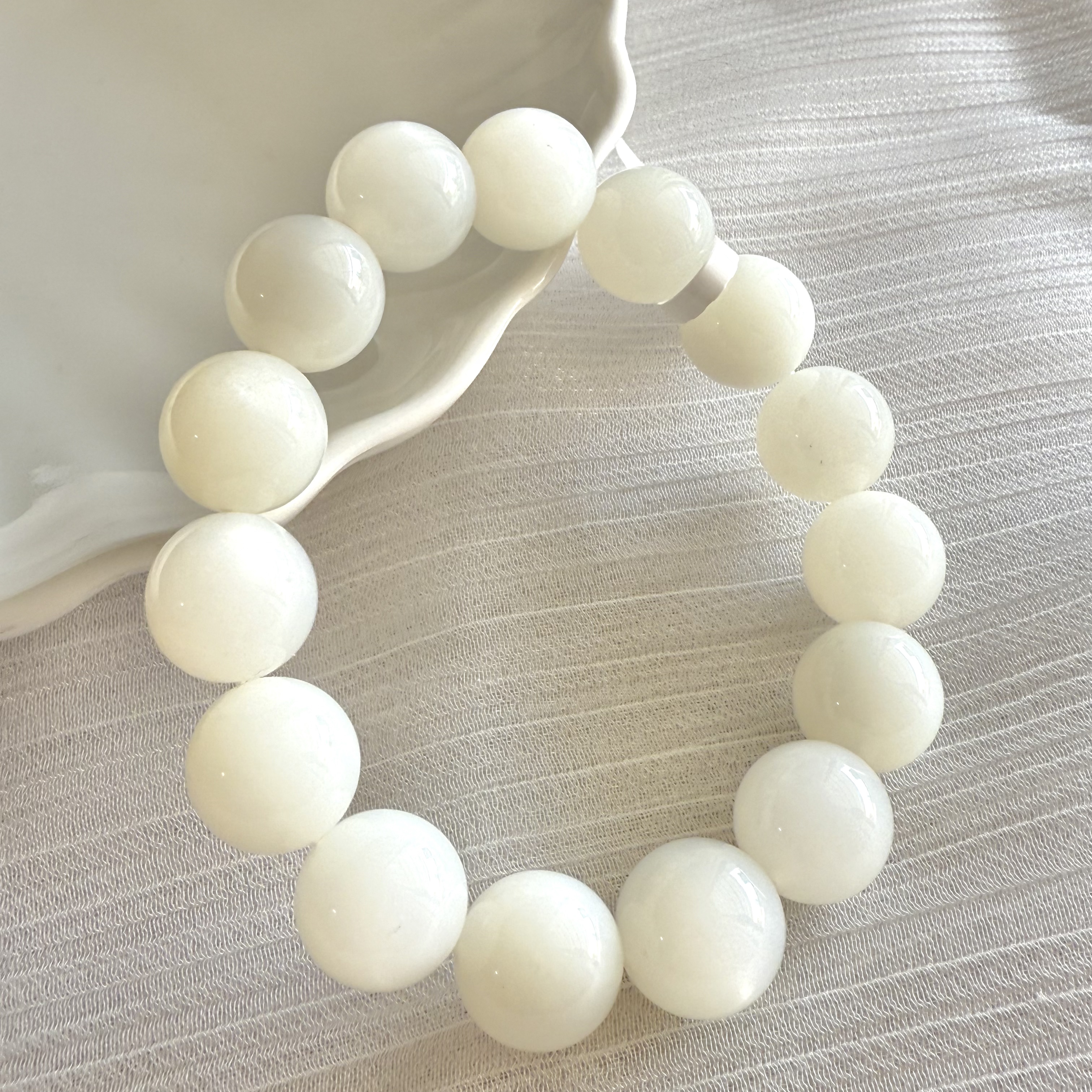White Moonstone 14mm Bracelet