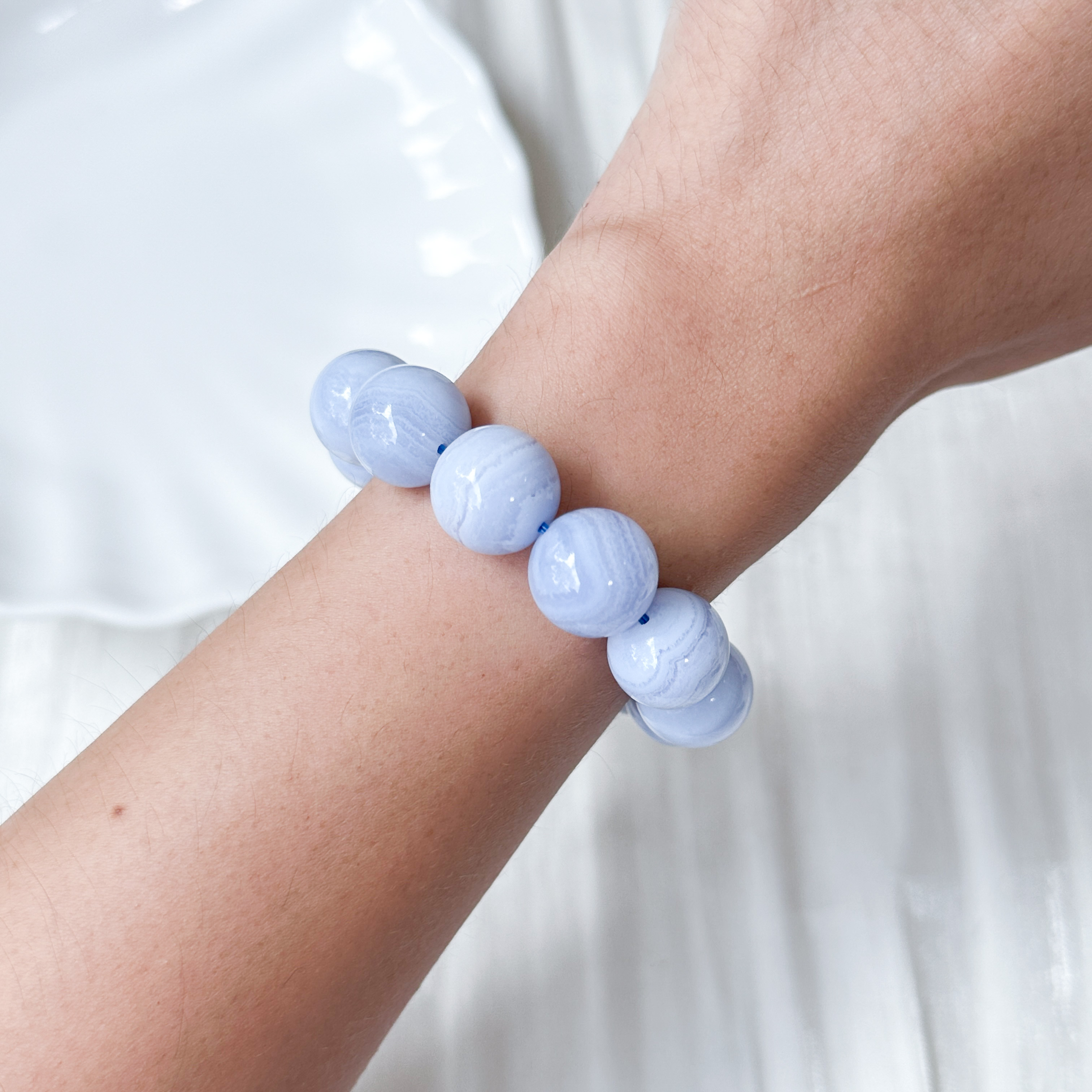 Blue Lace Agate 14mm Round Bracelet