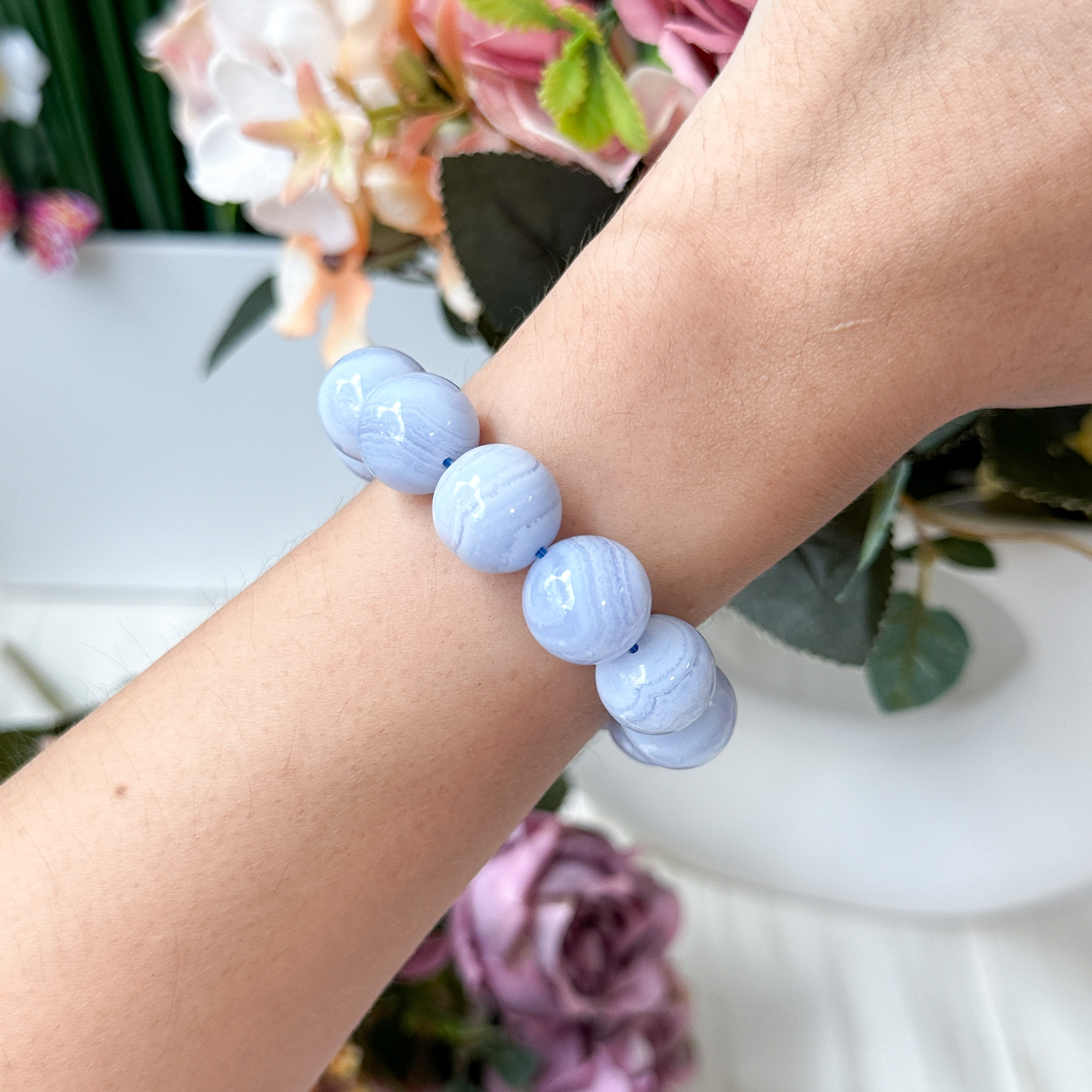 Blue Lace Agate 14mm Round Bracelet