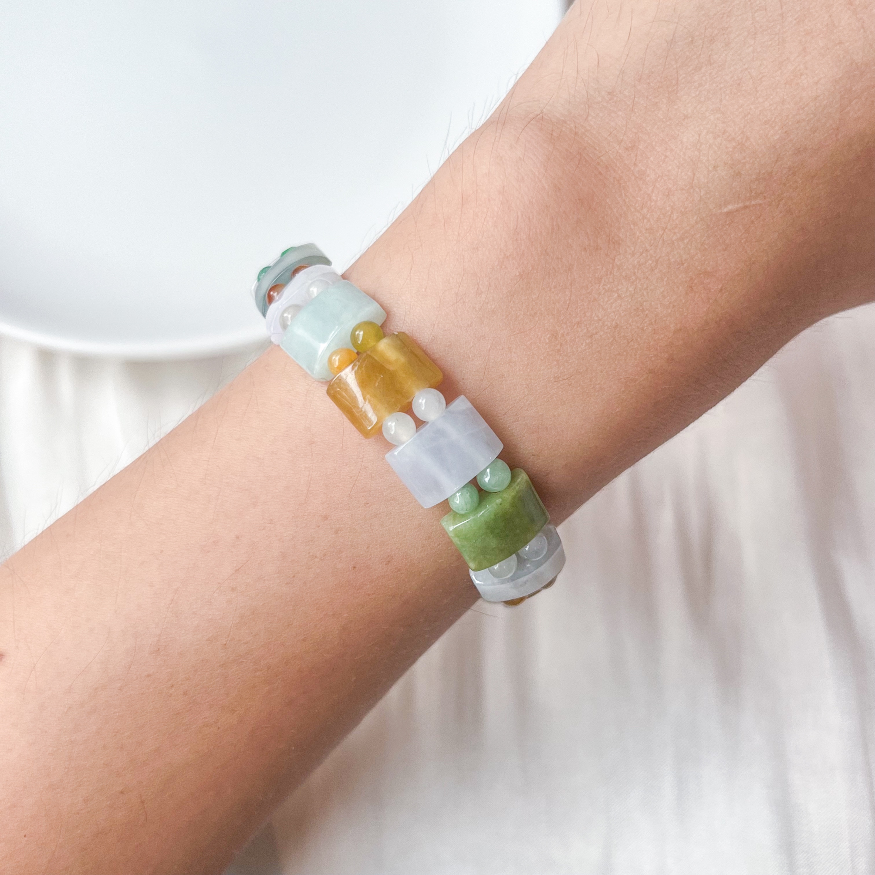 Grade A Multi Colour Jade Rect (S) Bracelet