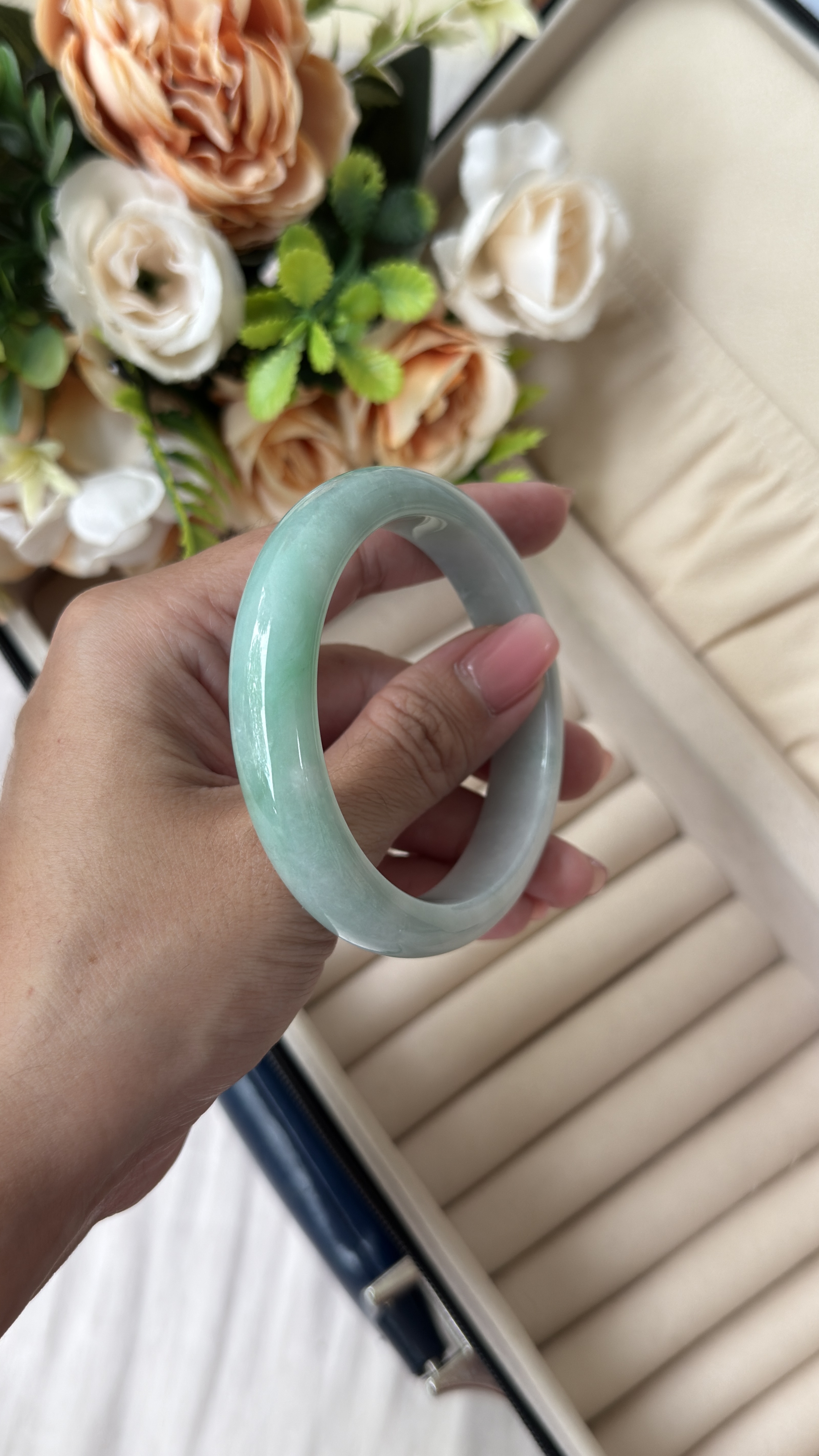 Grade A Apple Mist Jade Bangle - S56+/58g