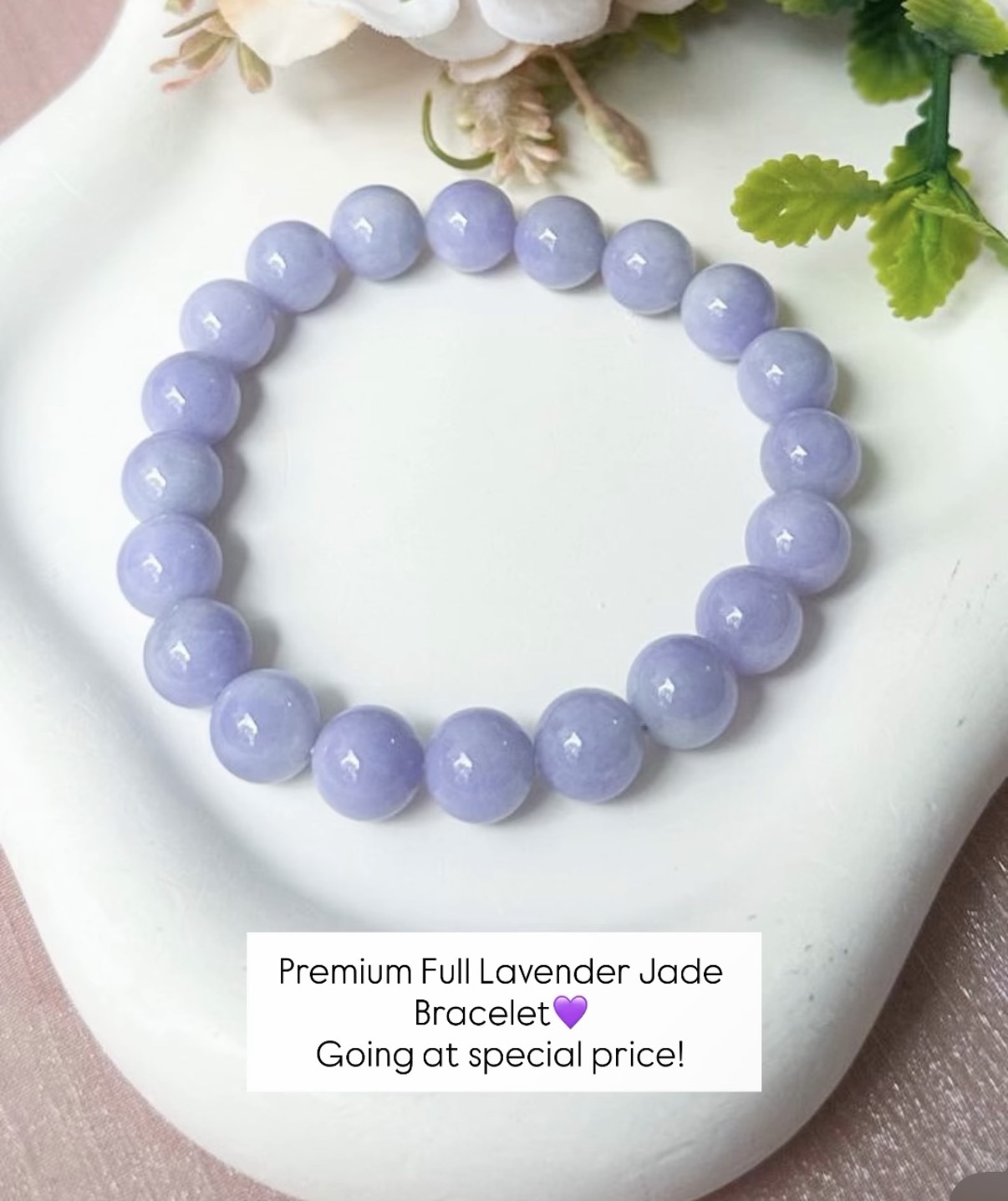 Grade A Premium Lavender Jade 9+mm Bracelet
