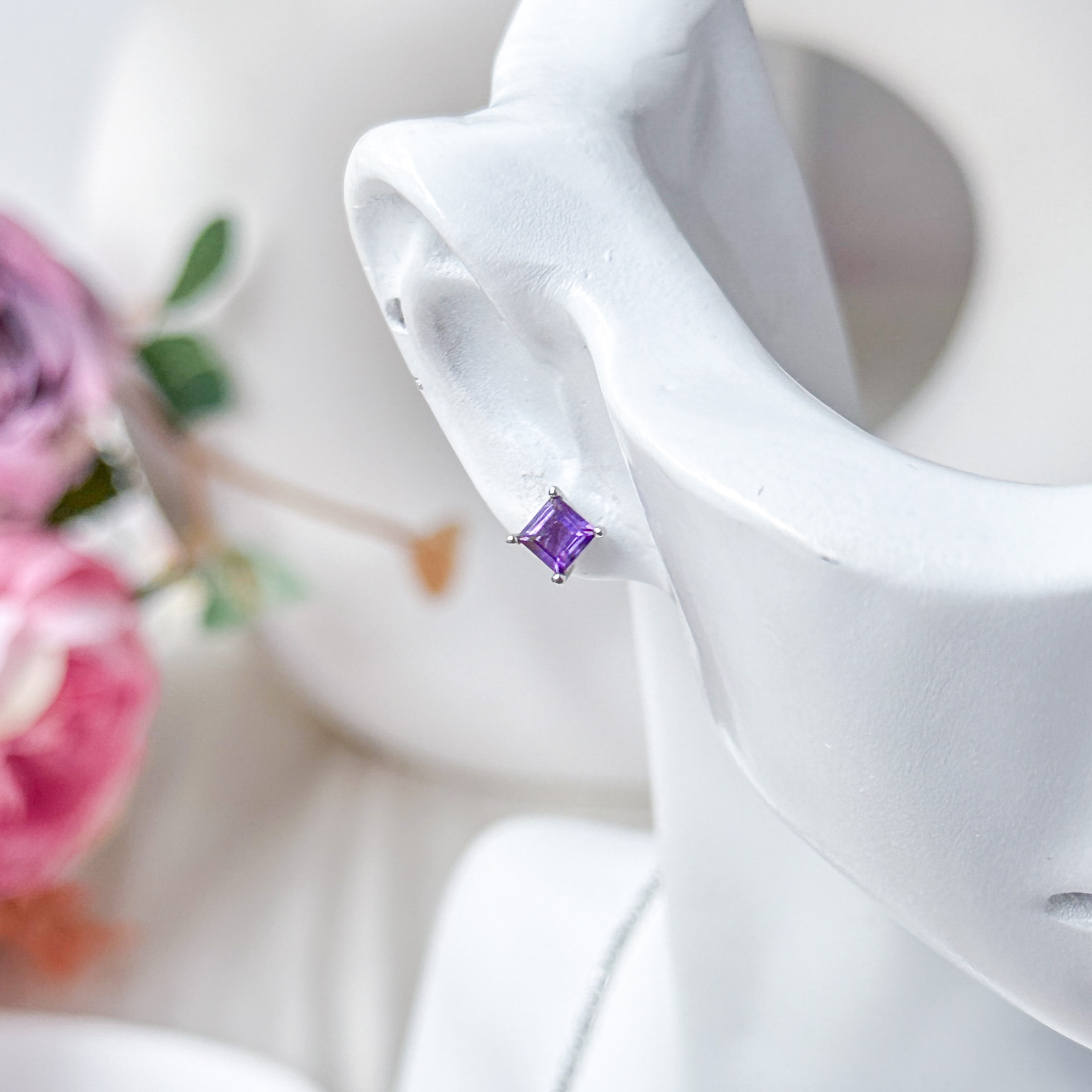 Amethyst Square Earring Studs