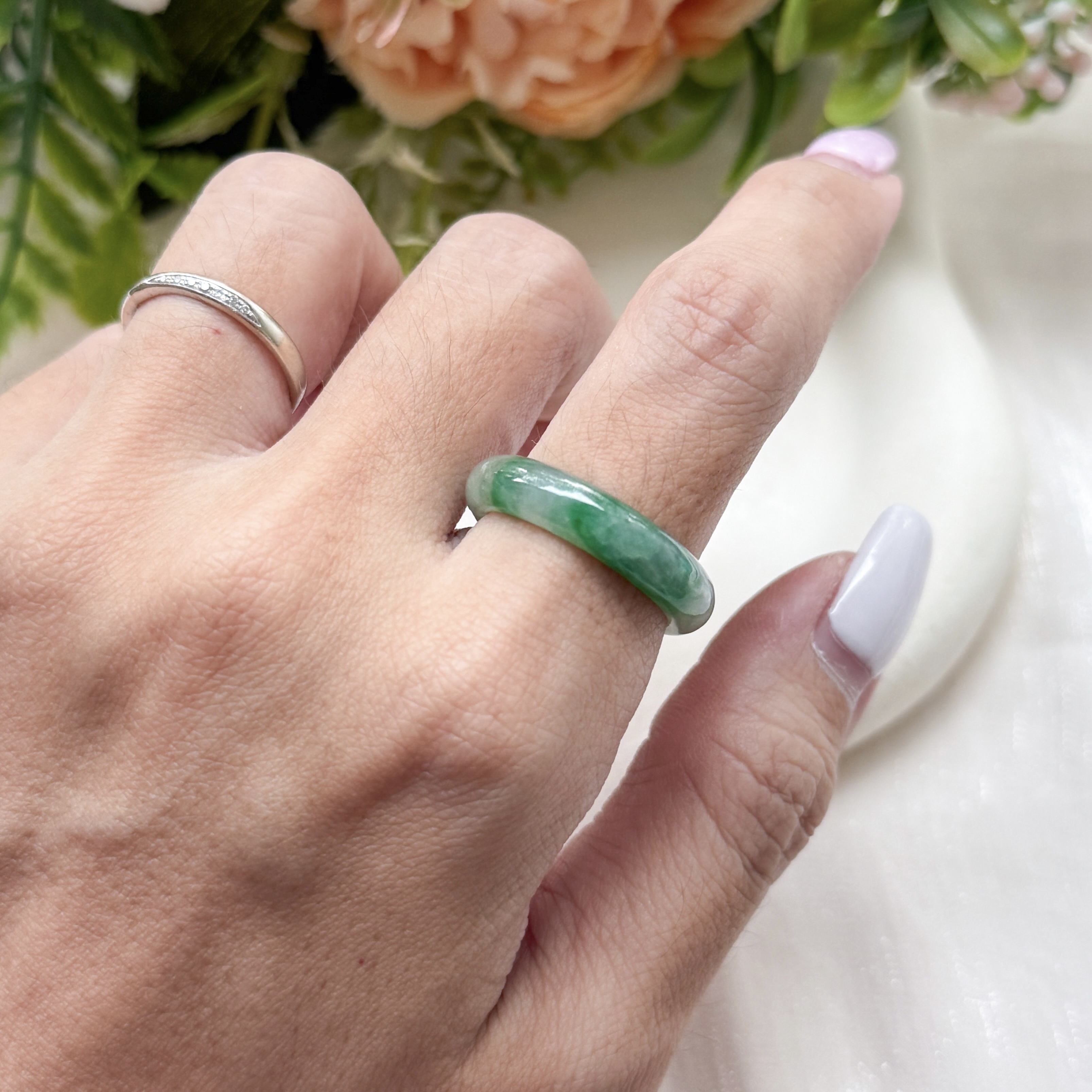 Grade A Dreamy Vein Full Jade Ring