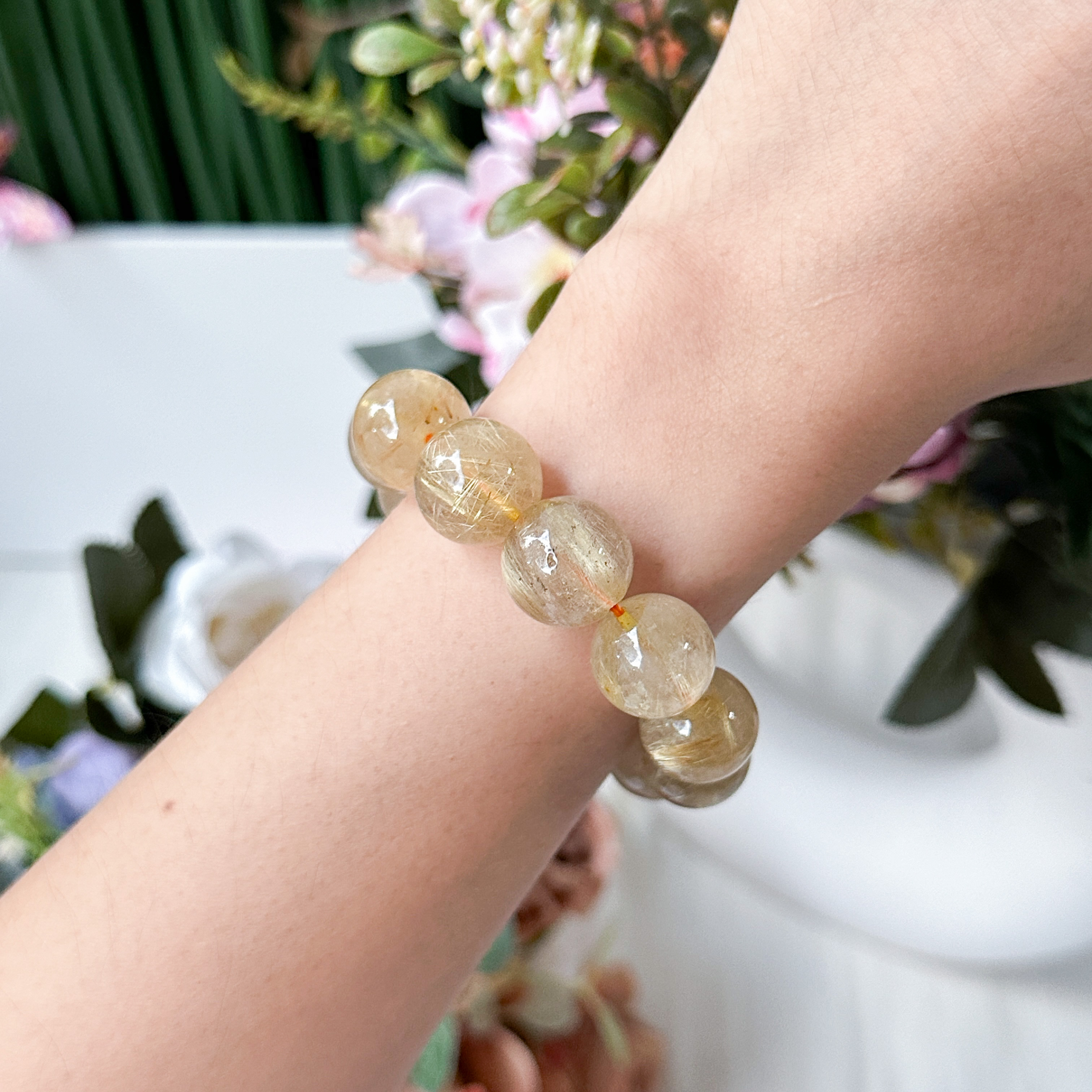 Gold Rutilated Quartz 14+mm AAA+ Bracelet