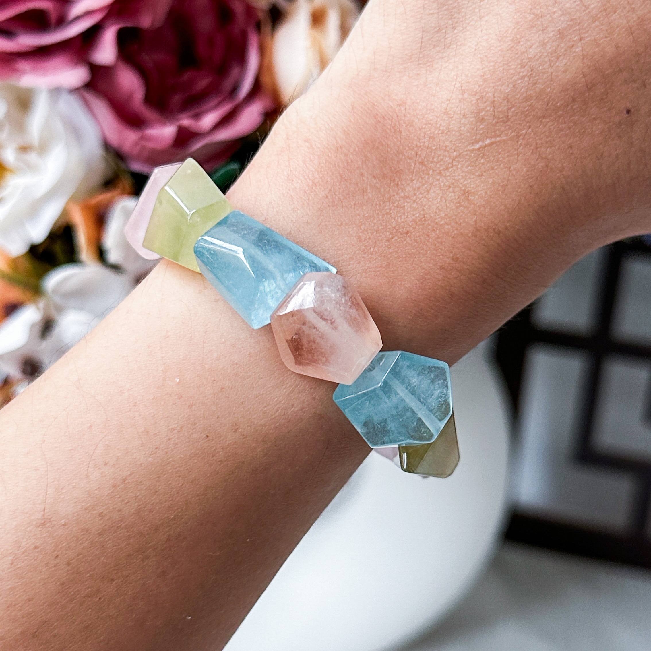 Multi-Colour Aquamarine & Morganite Irregular Bracelet