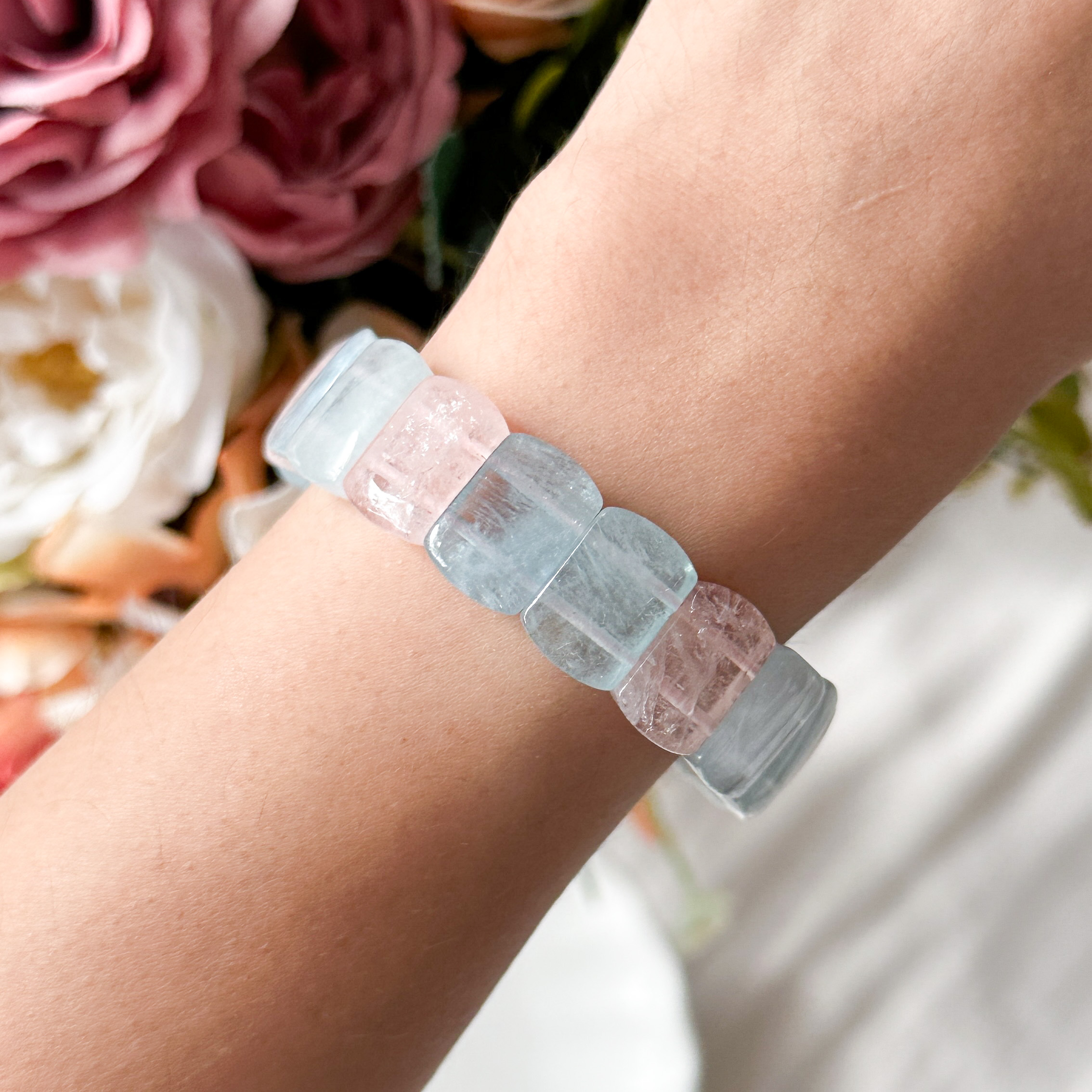 Multi-Colour Aquamarine & Morganite Rect AAA+ Bracelet