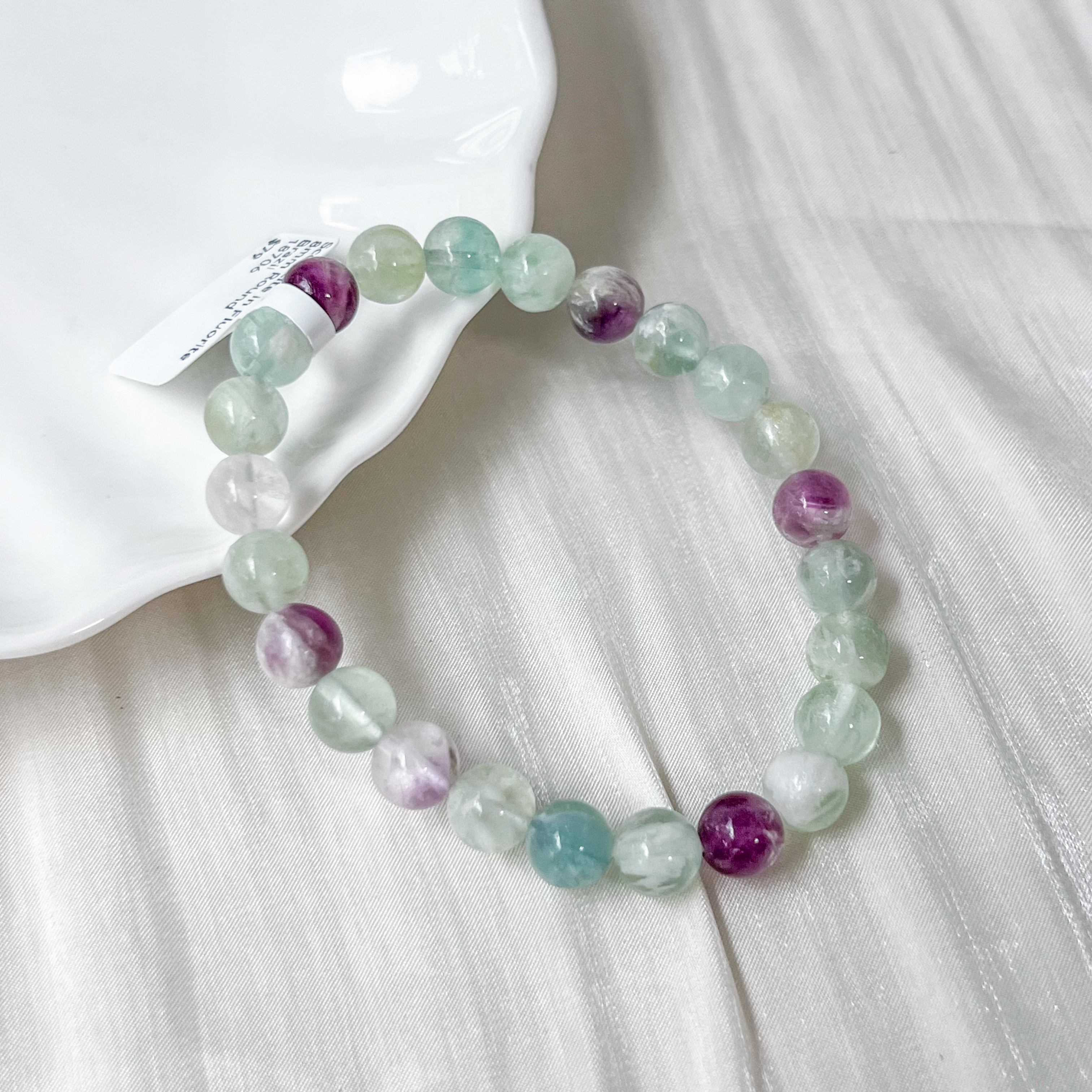 Scolecite in Multi Coloured Fluorite 8mm Bracelet