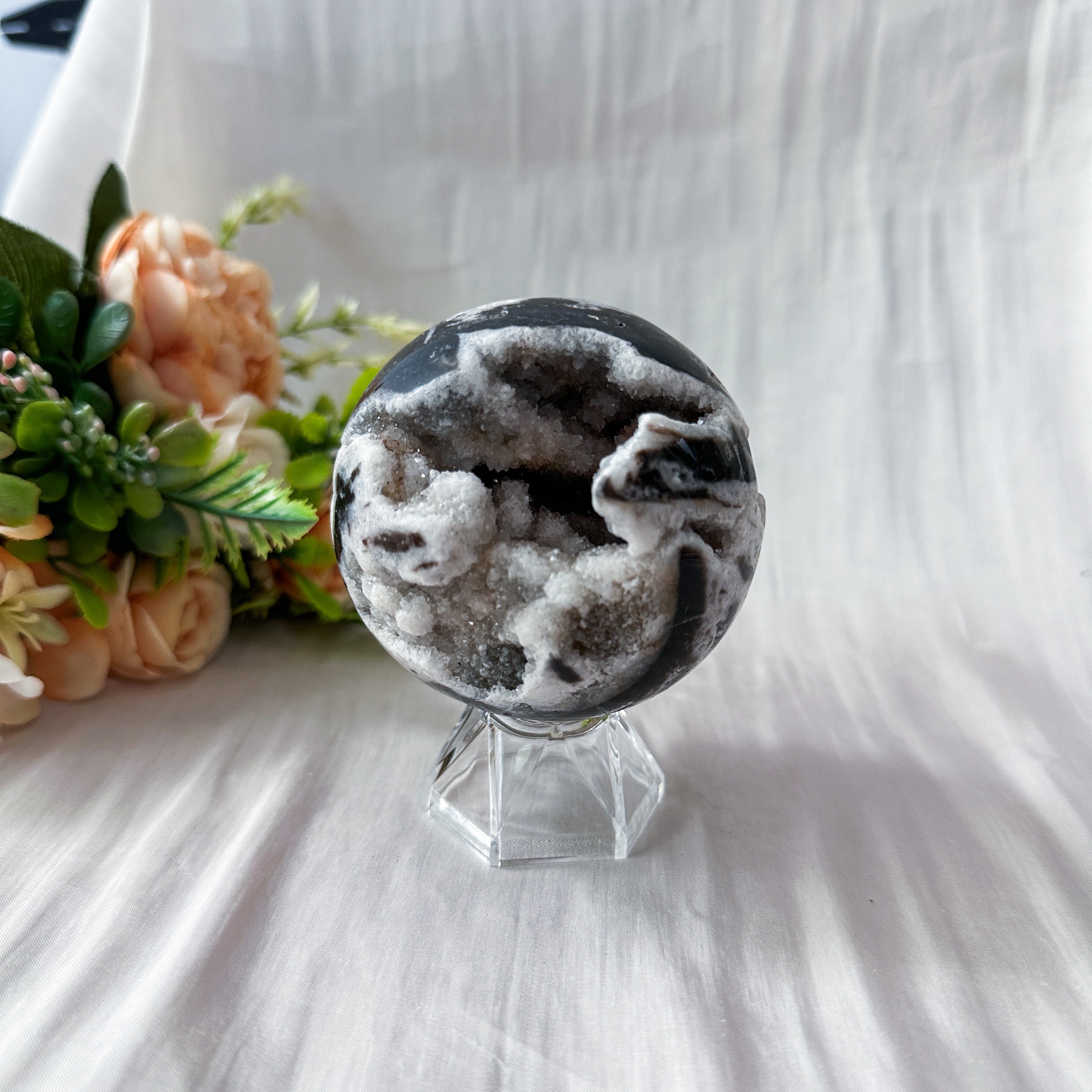 Zebra Druzy Jasper Sphere 71.4mm