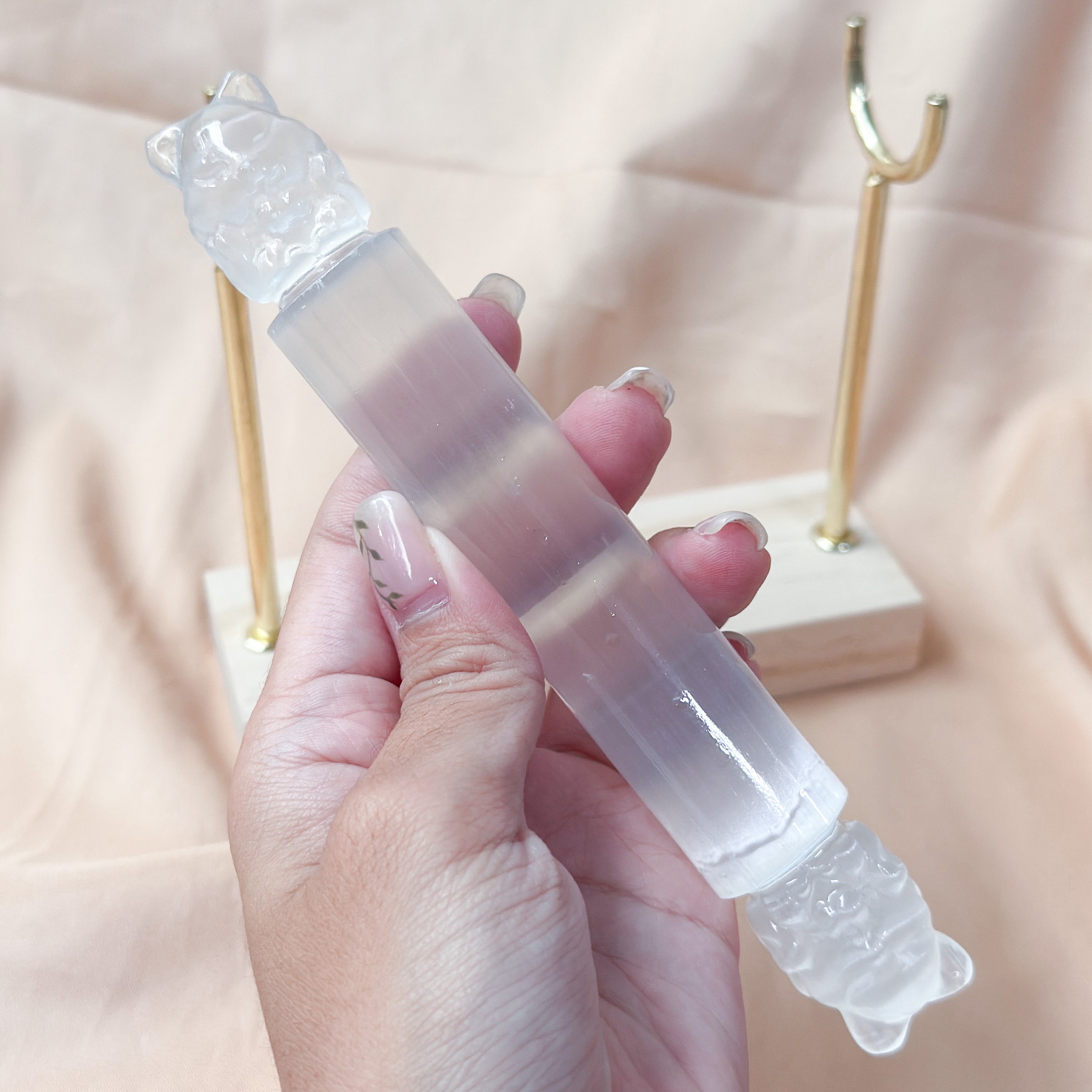 Selenite Nine Tail Fox Rod Stand