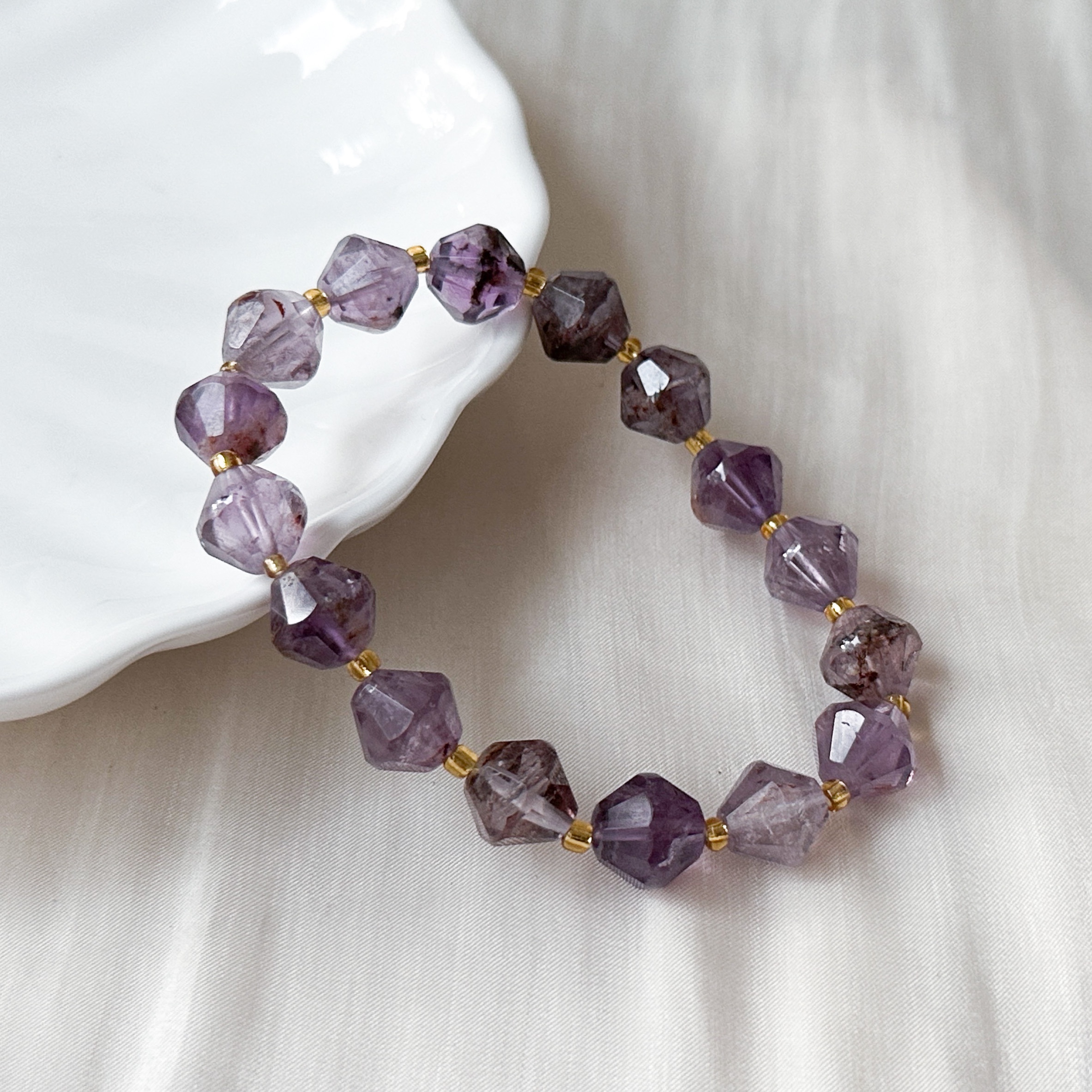Amethyst Phantom 10mm Bicone Bracelet