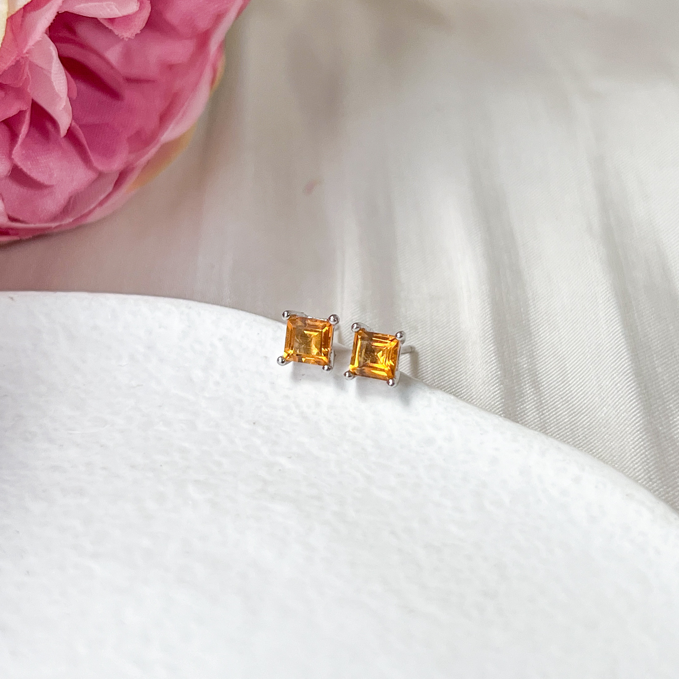 Citrine Square Cut Earring Studs