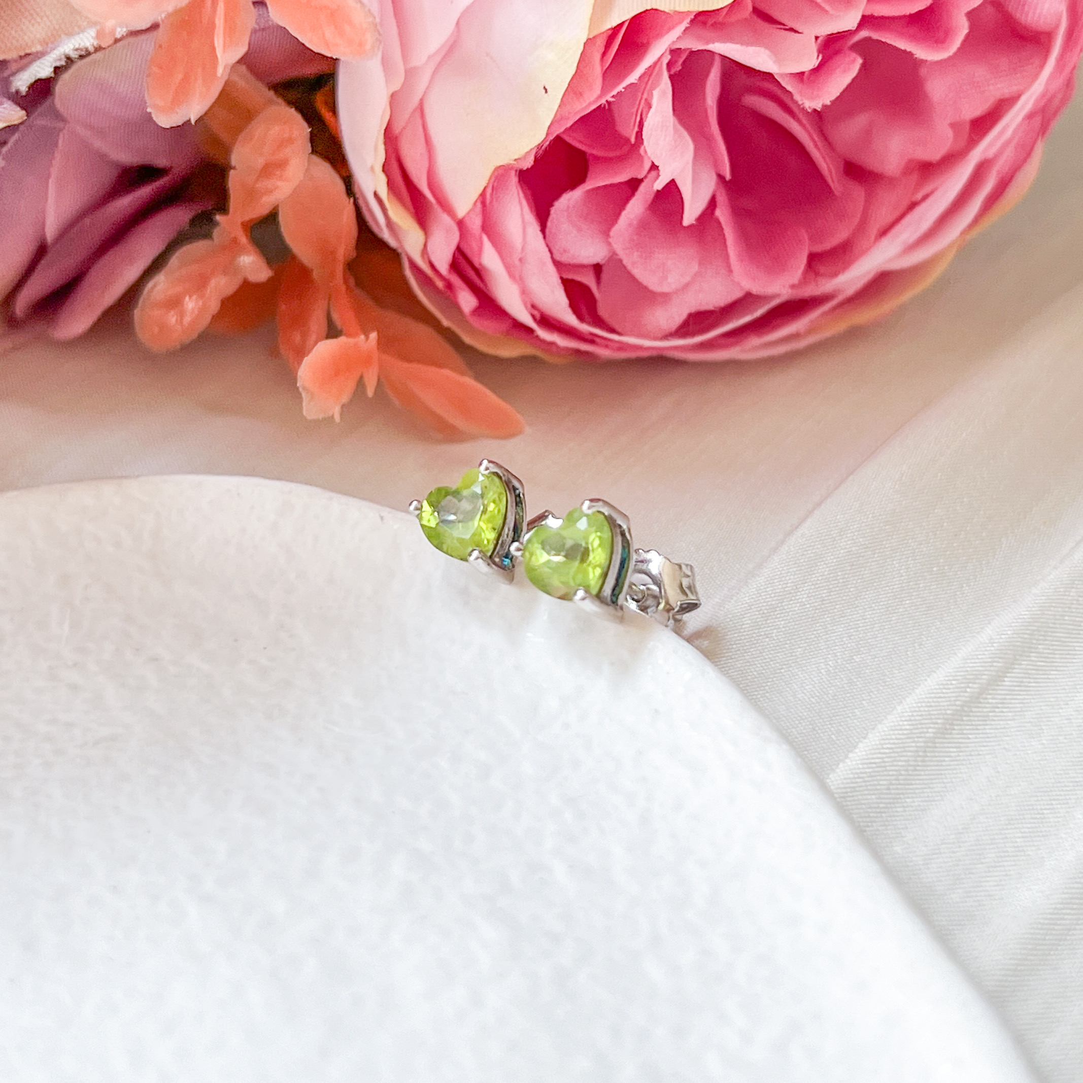 Peridot Heart Cut Earring Studs