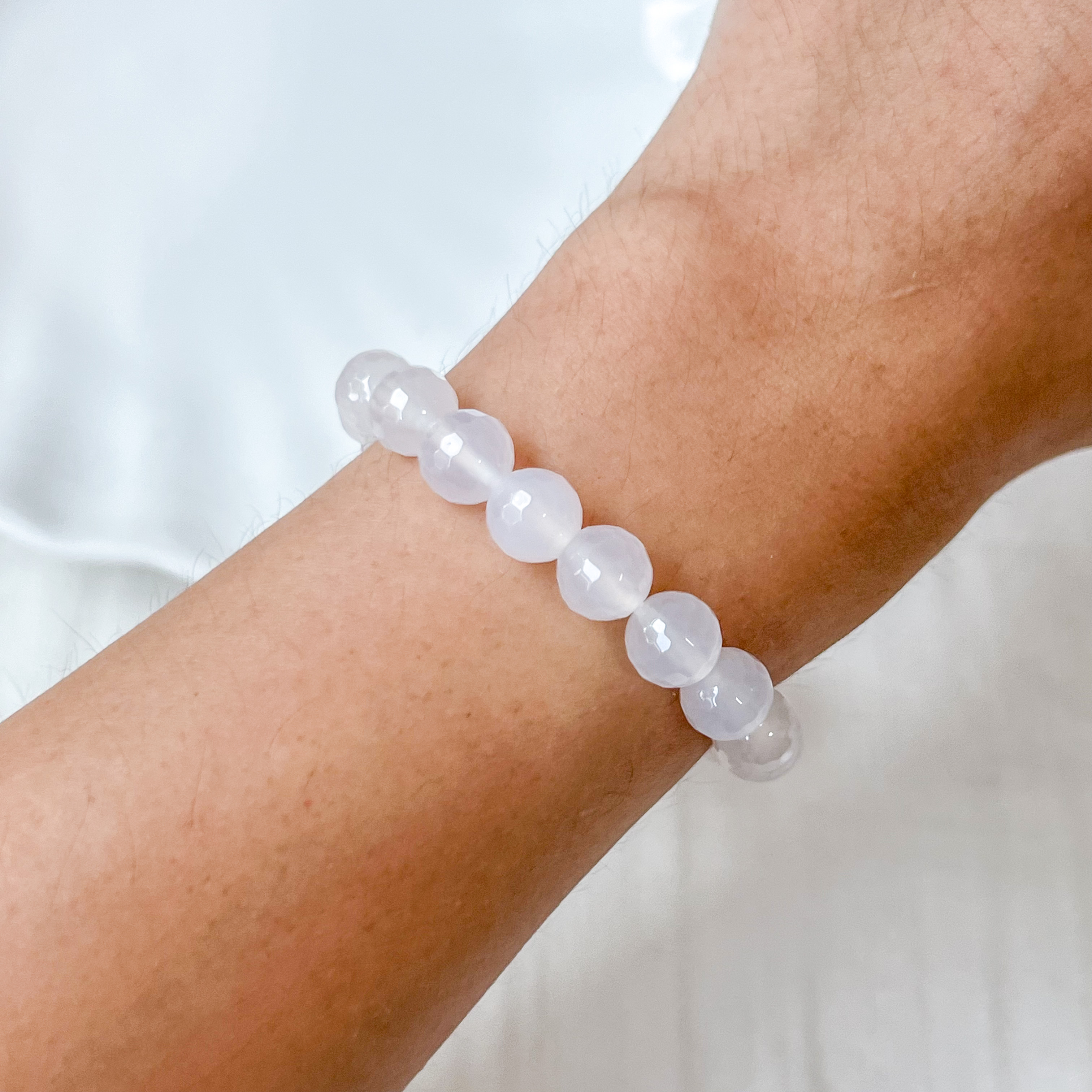 White Agate 8mm Cut Bracelet