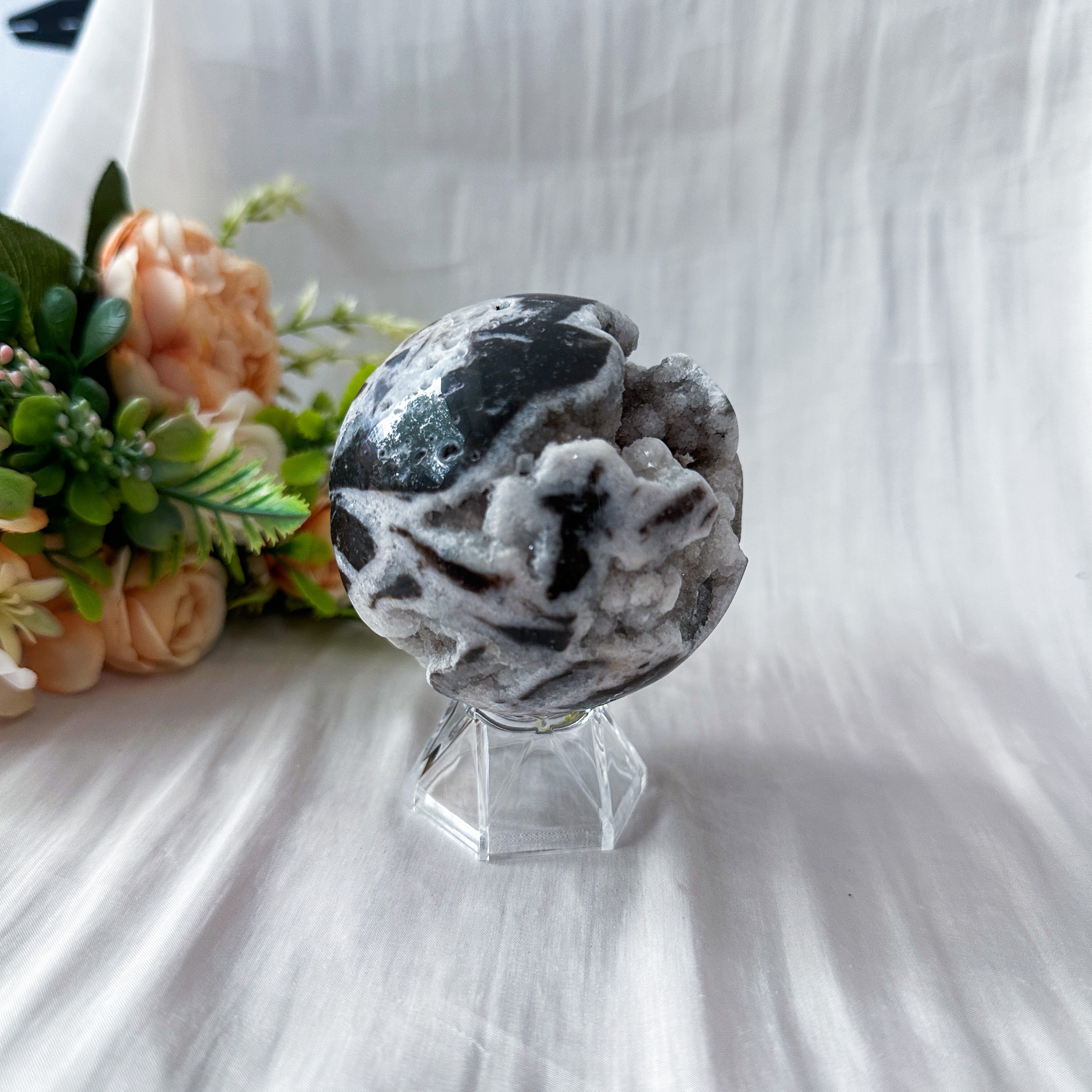 Zebra Druzy Jasper Sphere 71.4mm