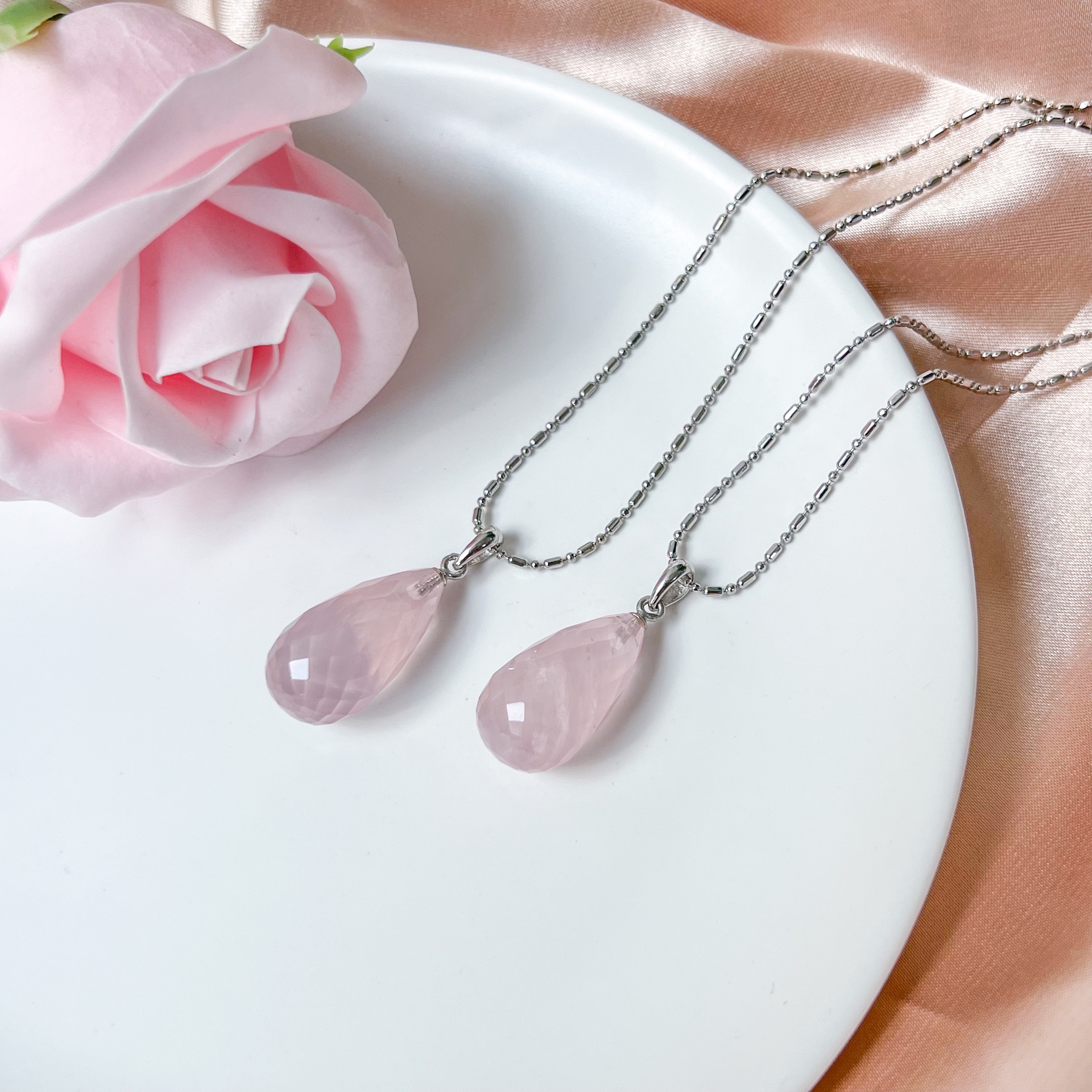Rose Quartz Raindrop Cut Pendant
