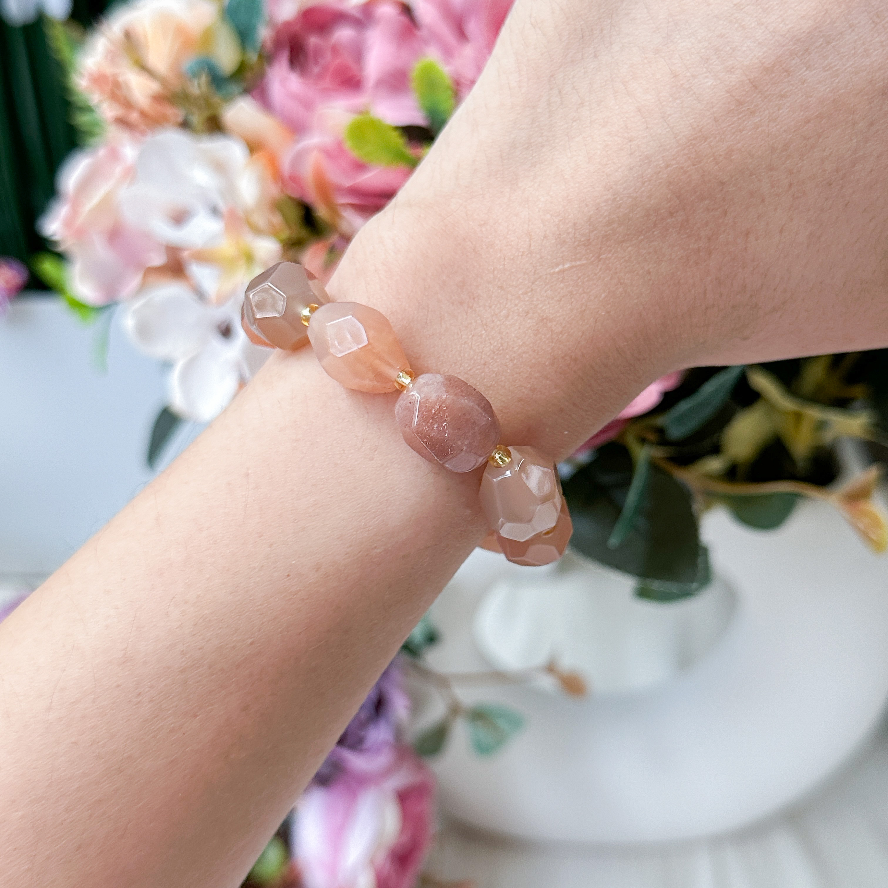 Peach Moonstone Tumbled Bracelet