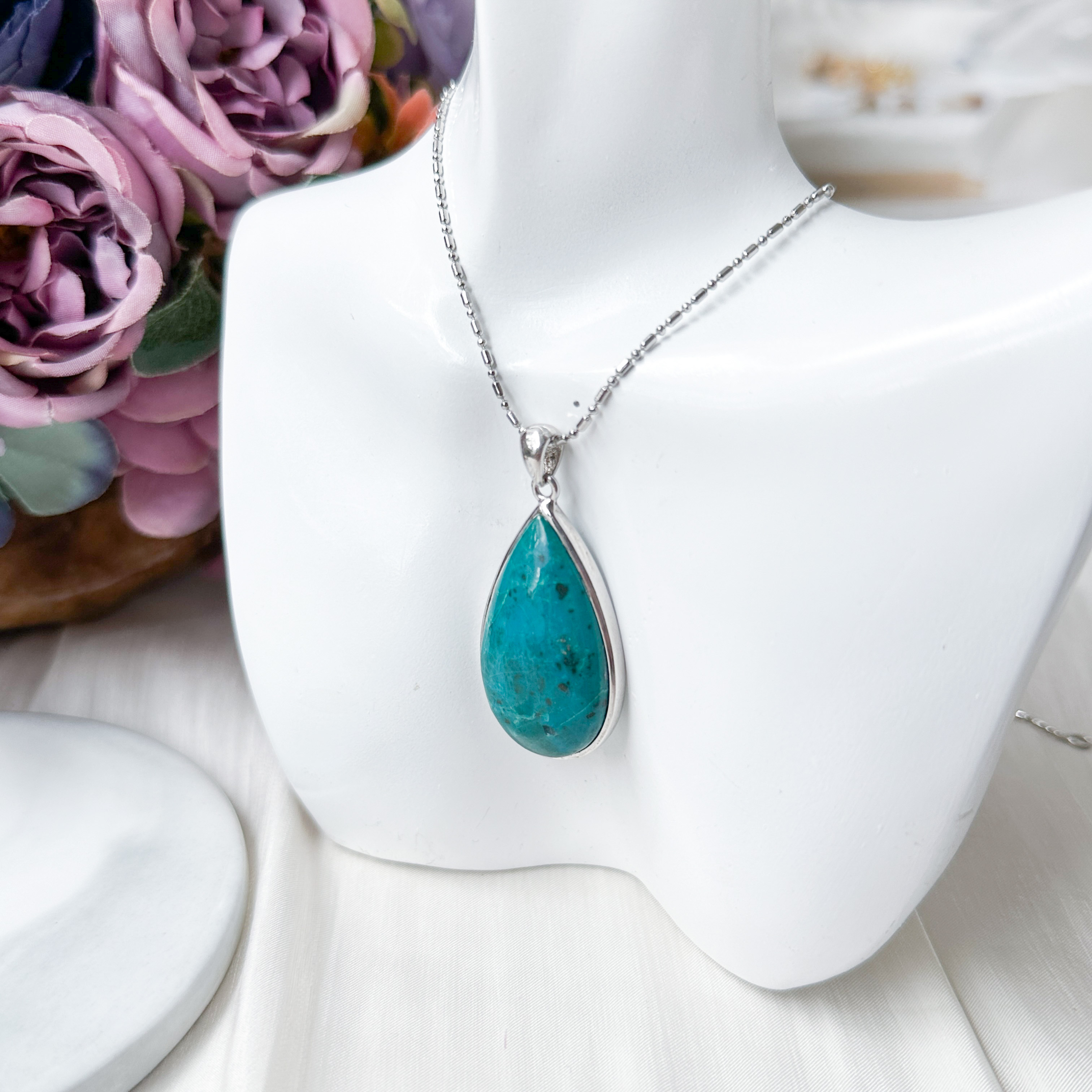 Chrysocolla Pear AAA S925 Pendant 